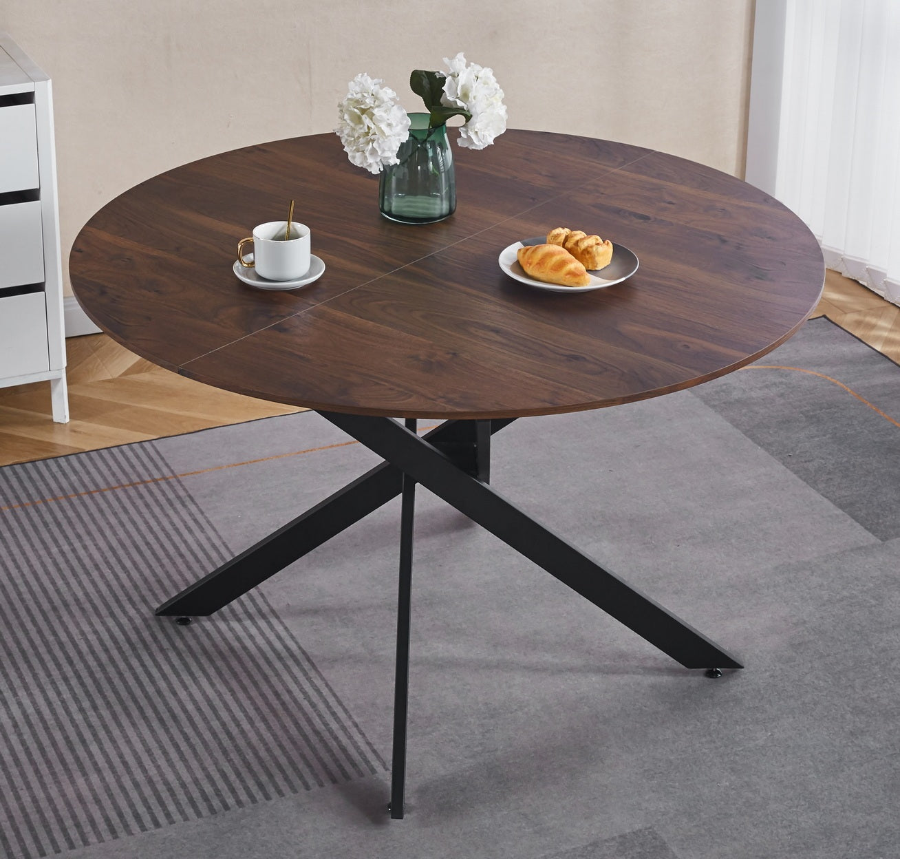 Keturah 47.2" Round Mid-Century Modern Dining Table, Brown