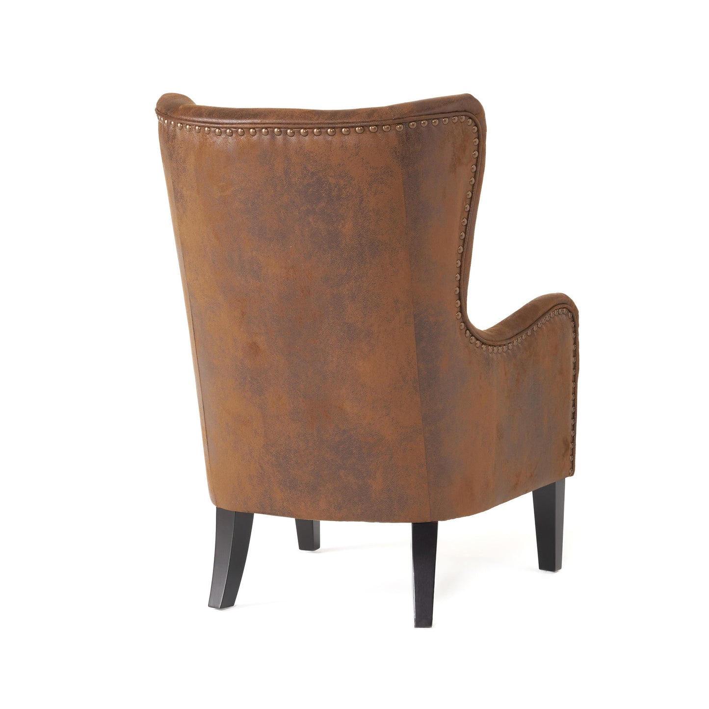 Mason Studded High Back Arm Chair in Brown Coated Microfiber