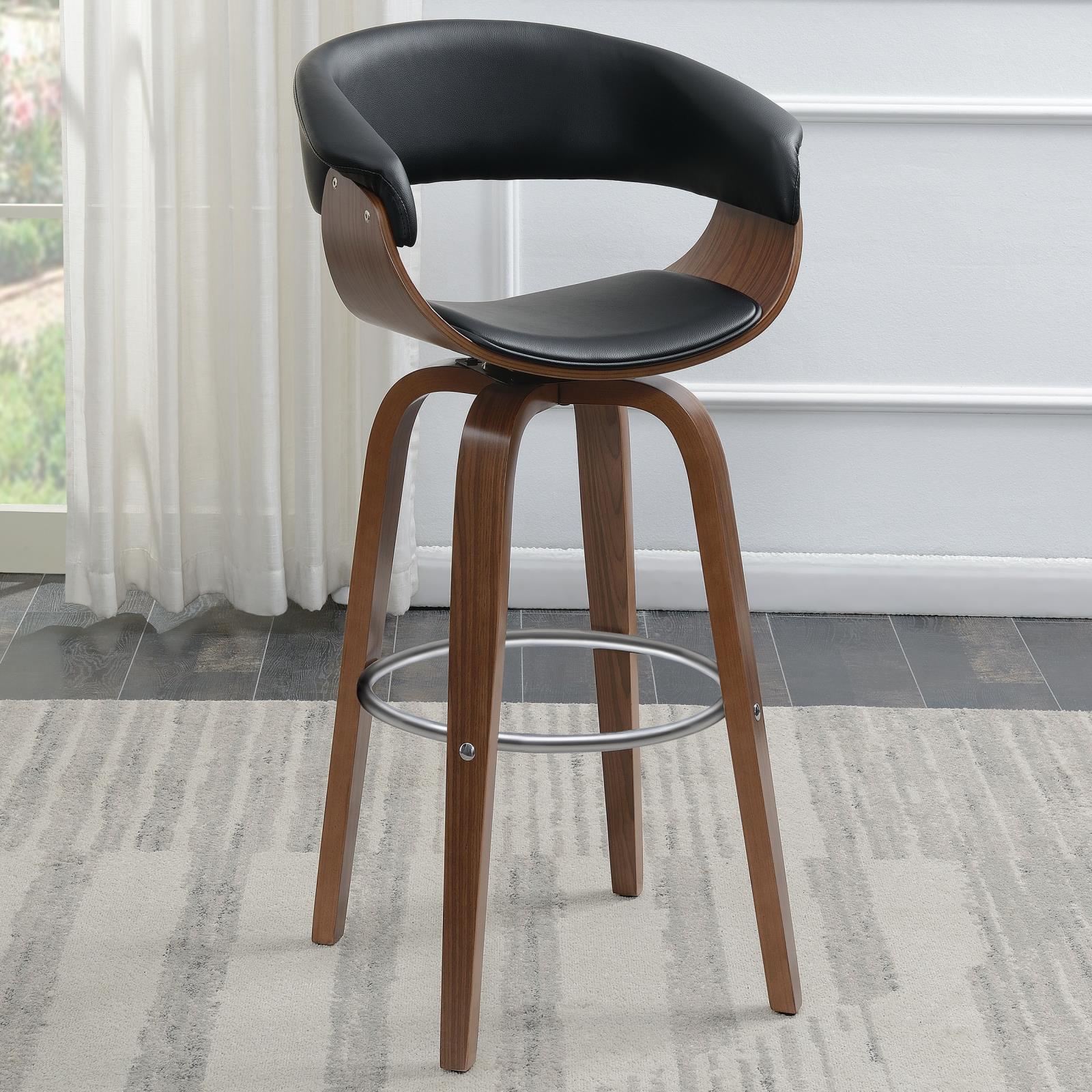 Zadie Walnut and Black Swivel Bar Stool Set of 1