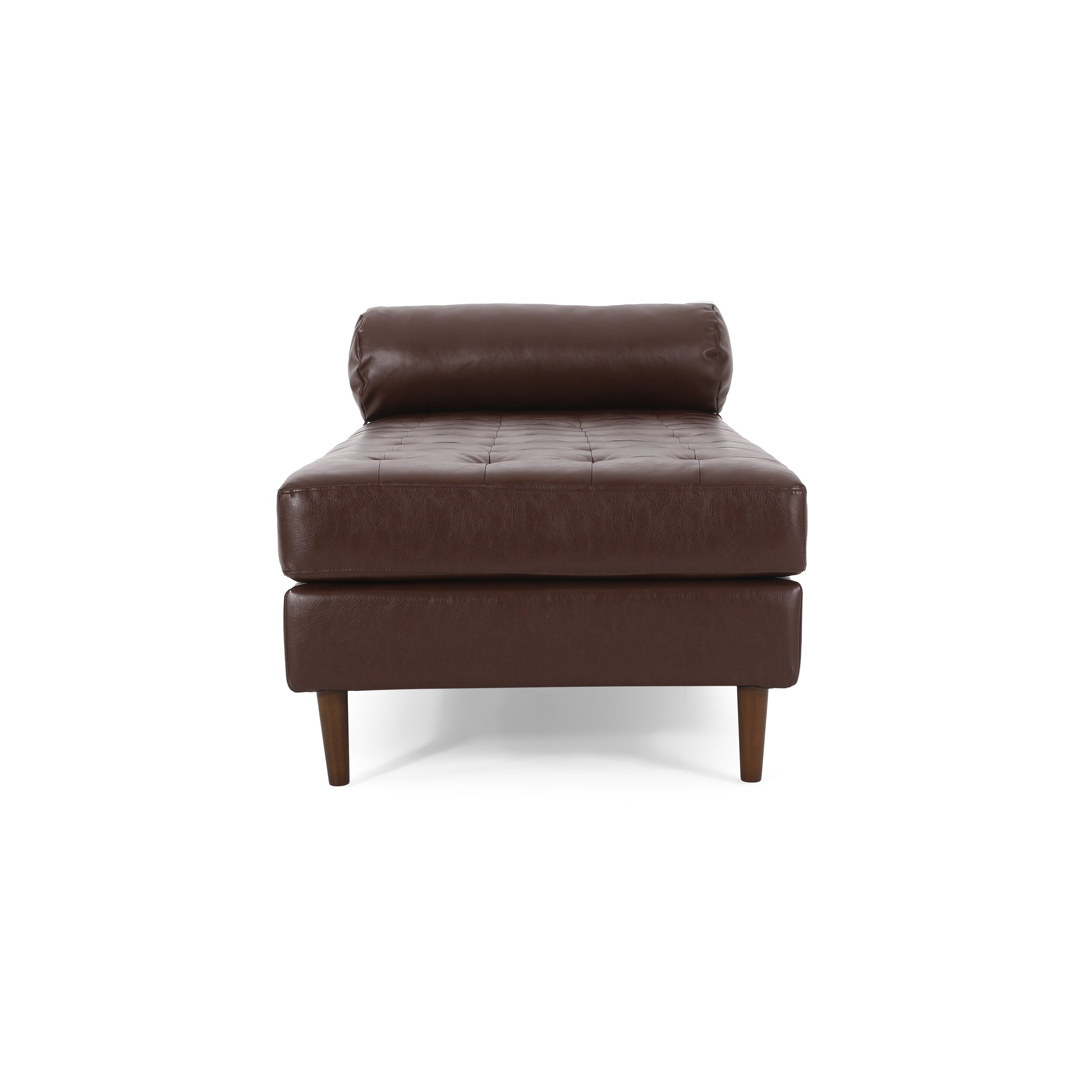 Halina Mid-Century Modern PU Leather Chaise Lounge with Peg Legs, Brown