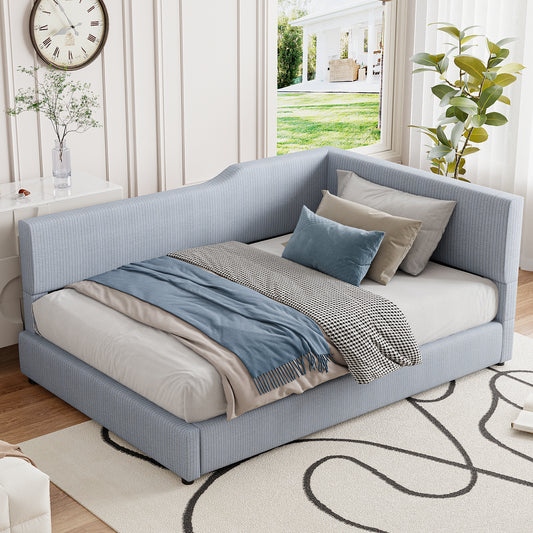 Lumen Full Size L-Shaped Corduroy Daybed Upholstered Daybed, Gray