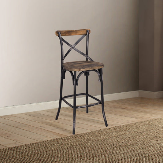 Antique Black and Antique Oak Bar Stool with Cross Back