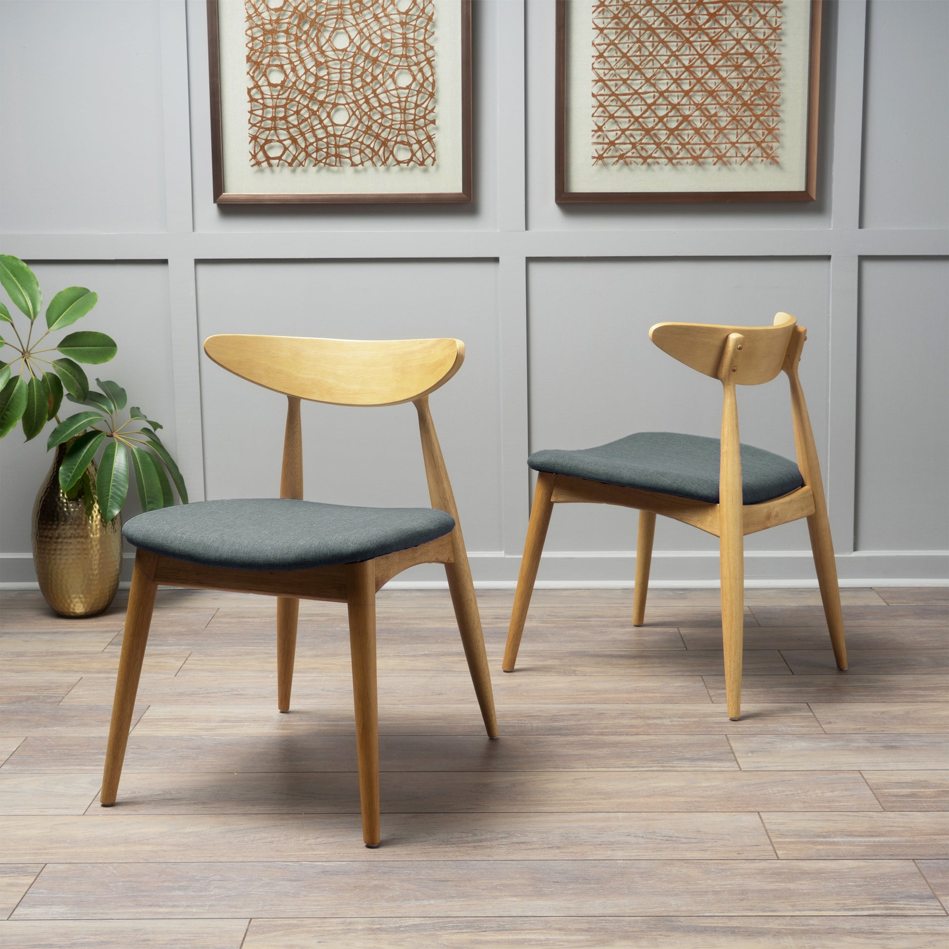 Karen Mid-Century Modern Side Chairs Set of 2 Natural & Gray