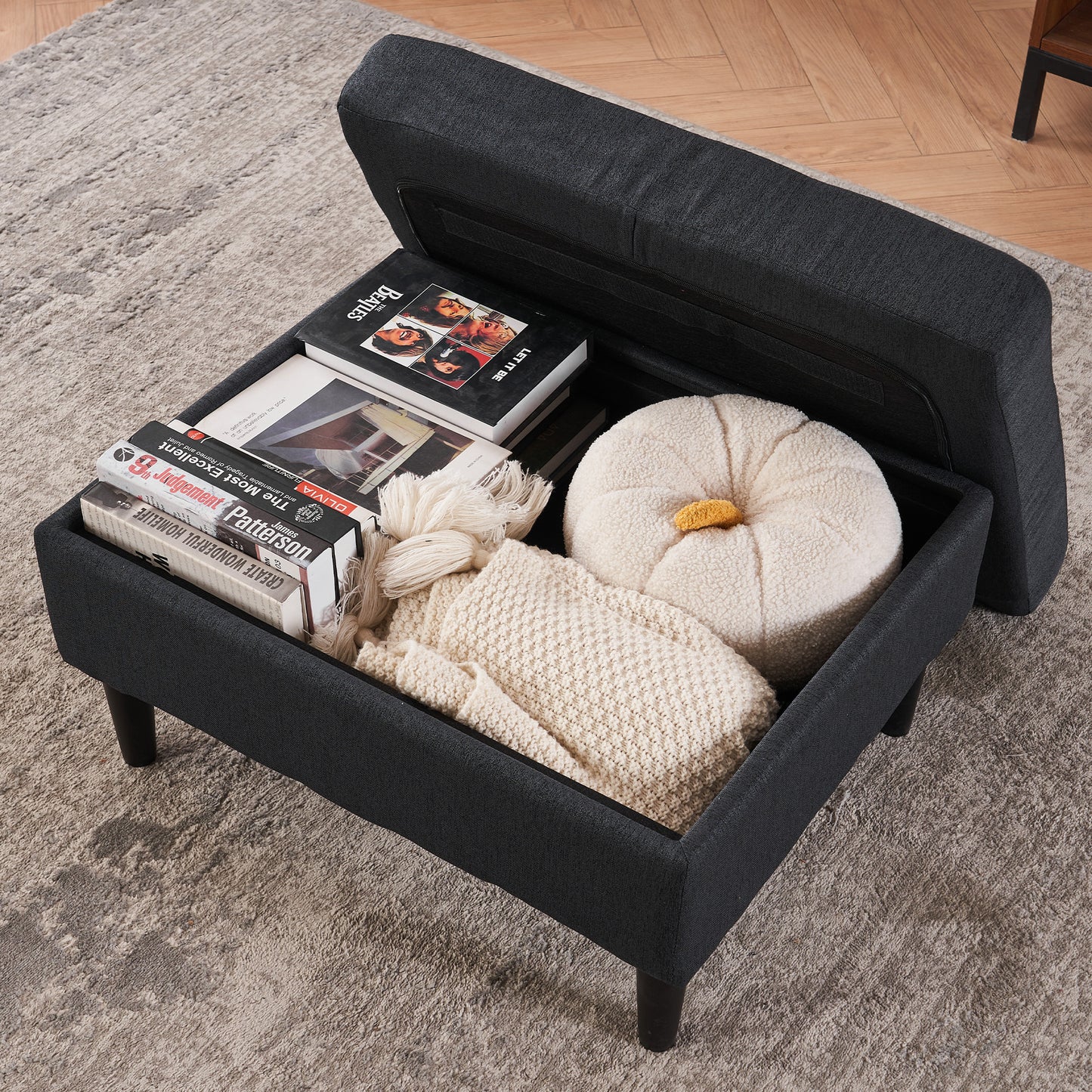 Xanthea Modern Tufted Chair & Storage Ottoman Set, Gray