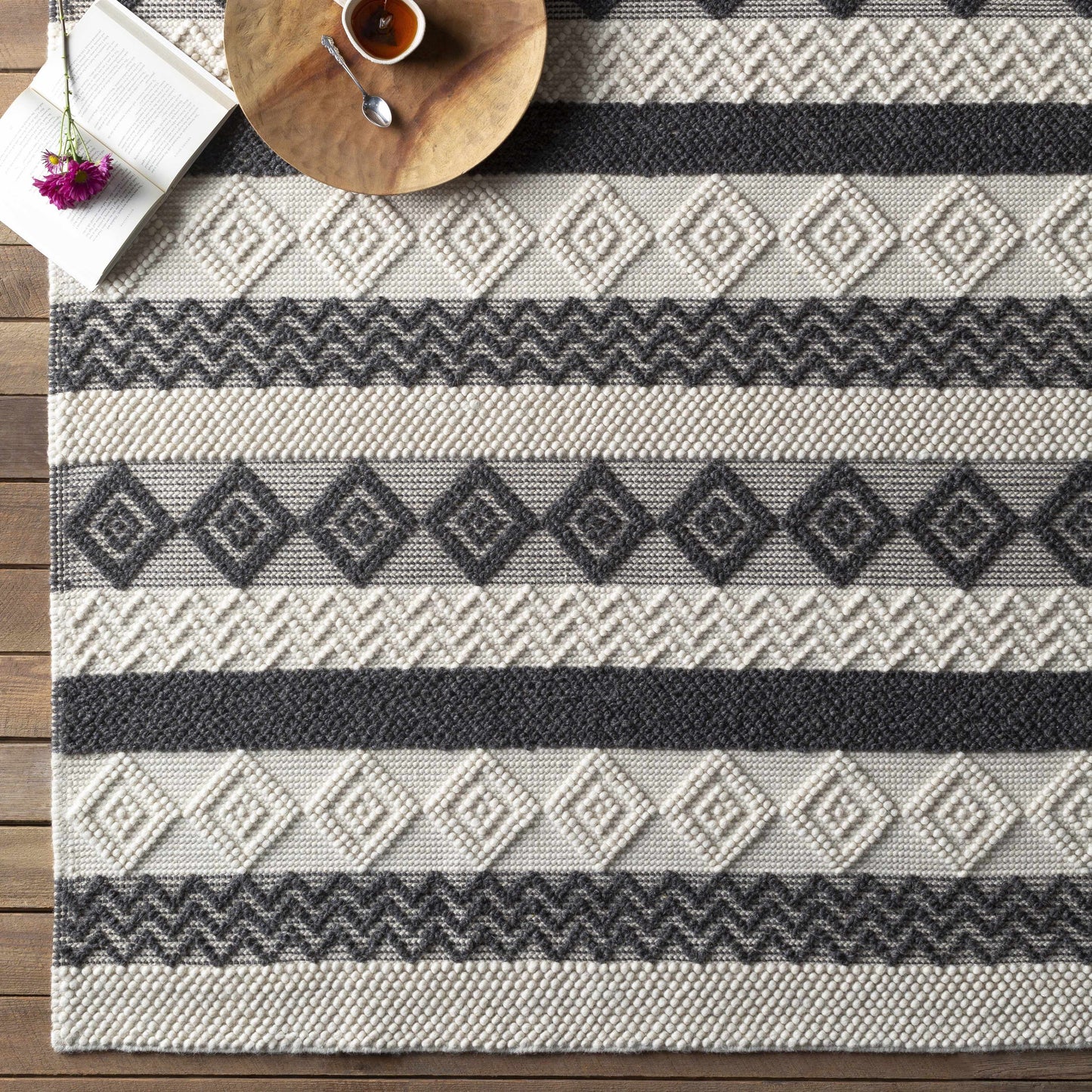 Whittington Black&White Wool Rug - Clearance