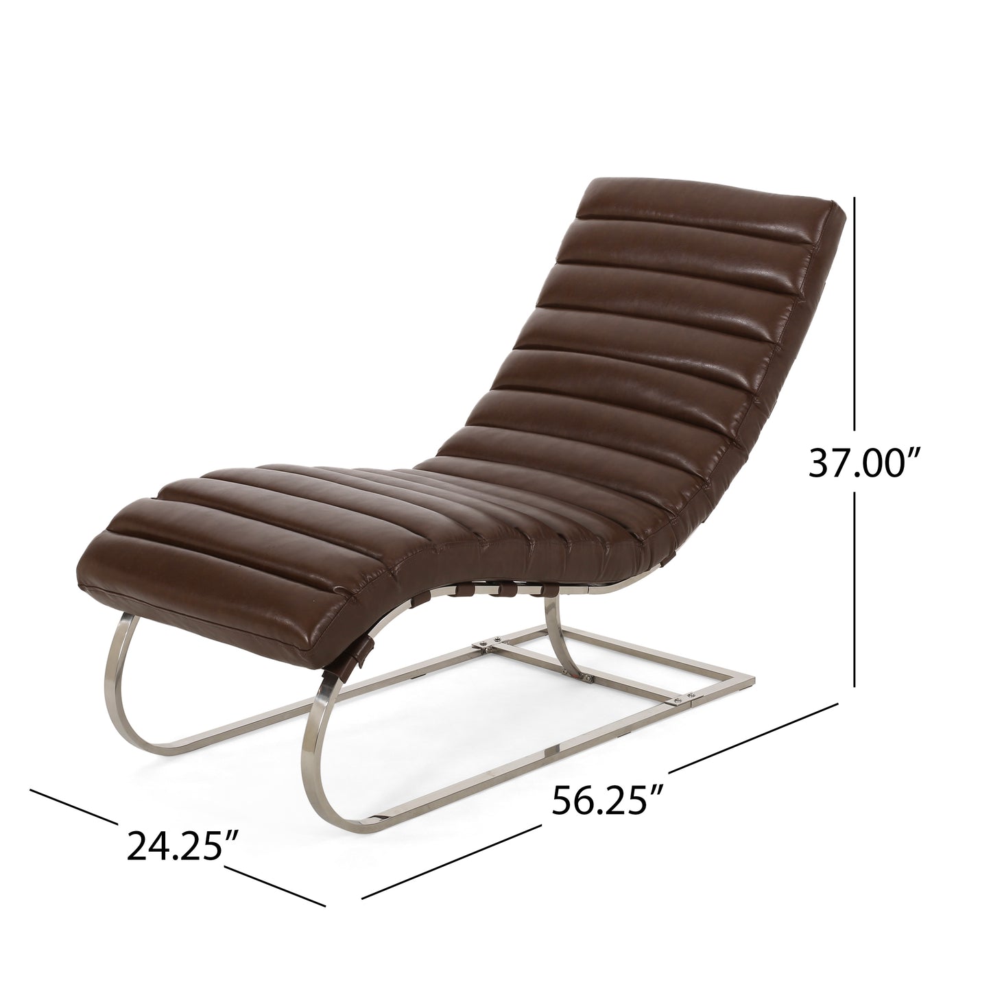 Galina Modern S-Chaise in PU Leather with Silver Legs, Brown