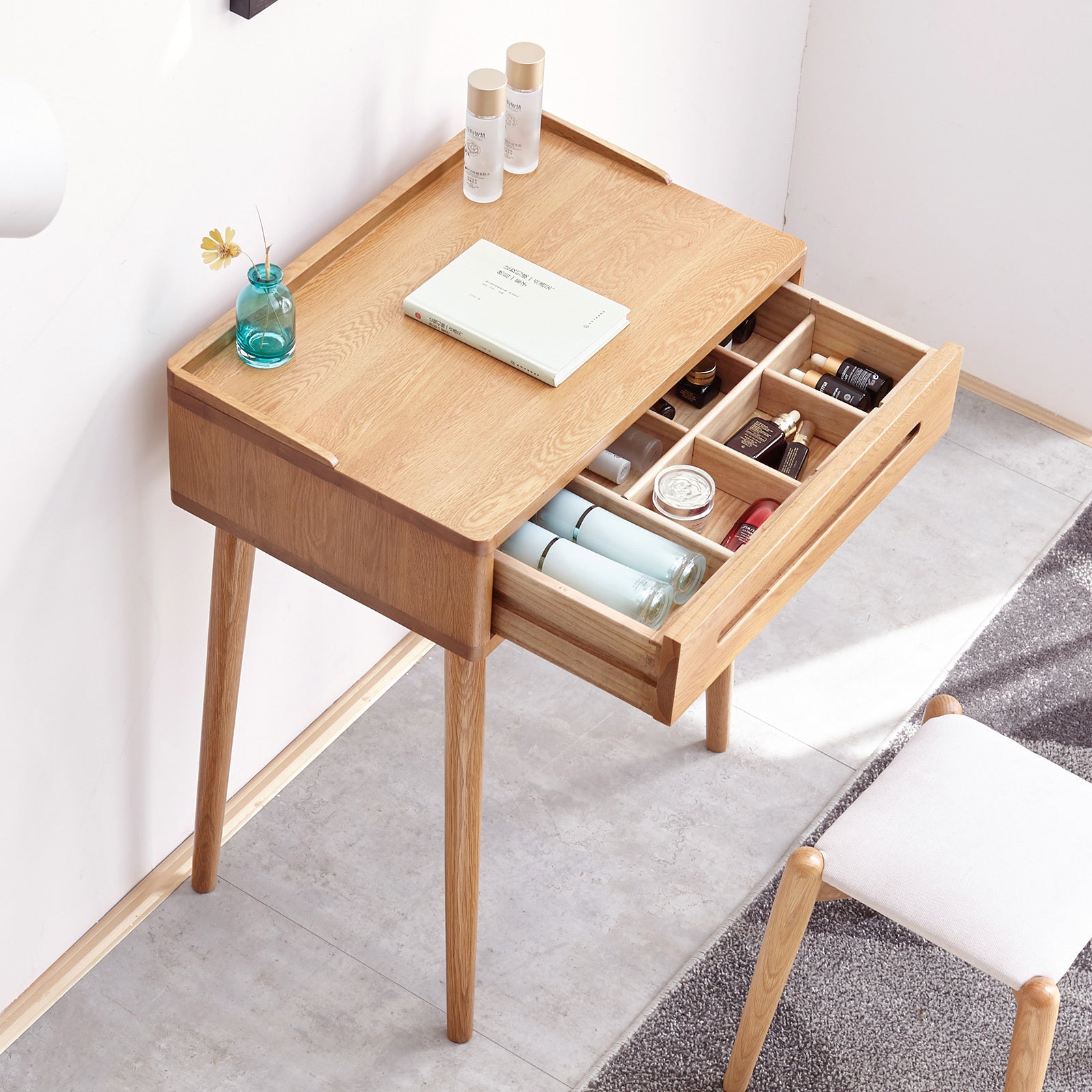 Shelly Mid-Century Modern Solid Oak Vanity Set