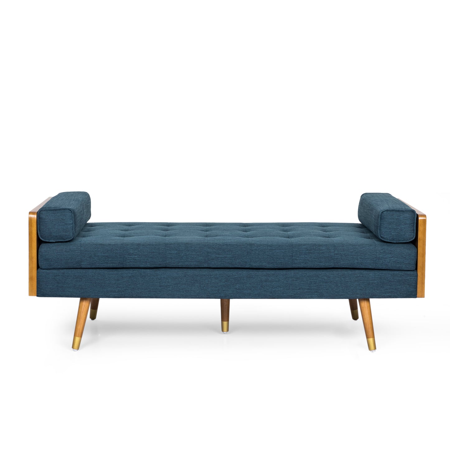 Thelma Mid-Century Modern Chaise Lounge, Navy & Walnut