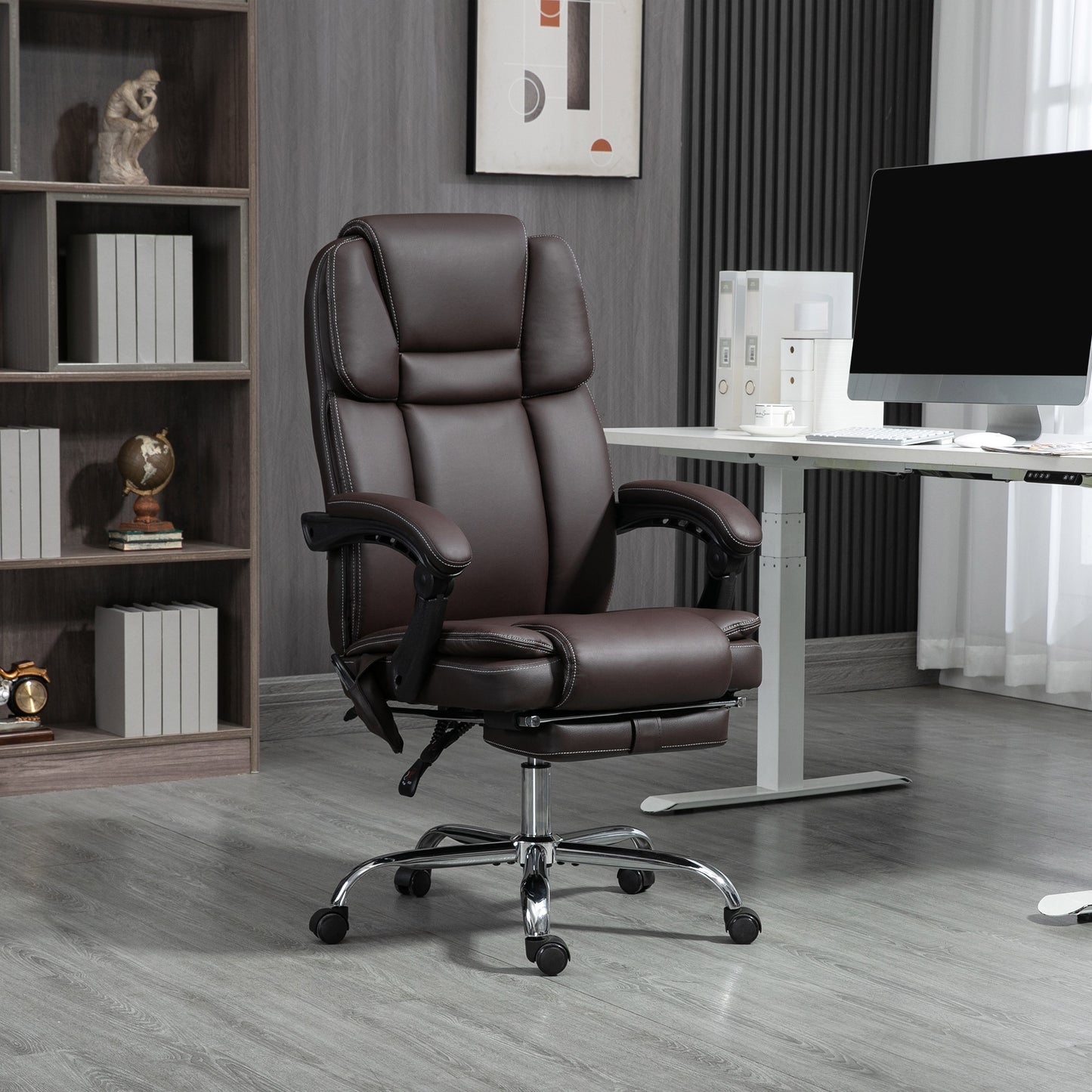 Rhoswen PU Leather Office Chair with Massage, Brown