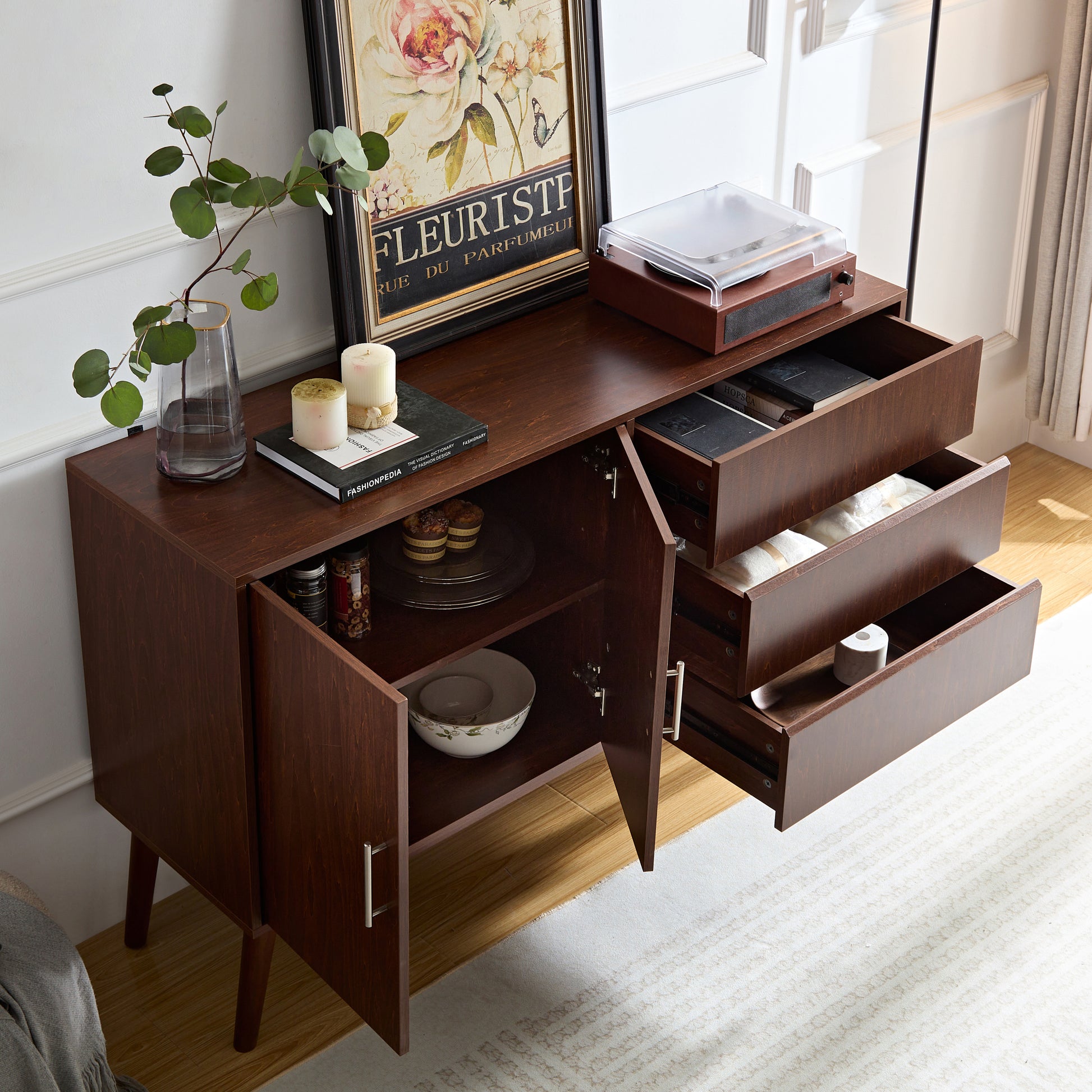 Sadie Mid-Century Modern Cabinet in Walnut