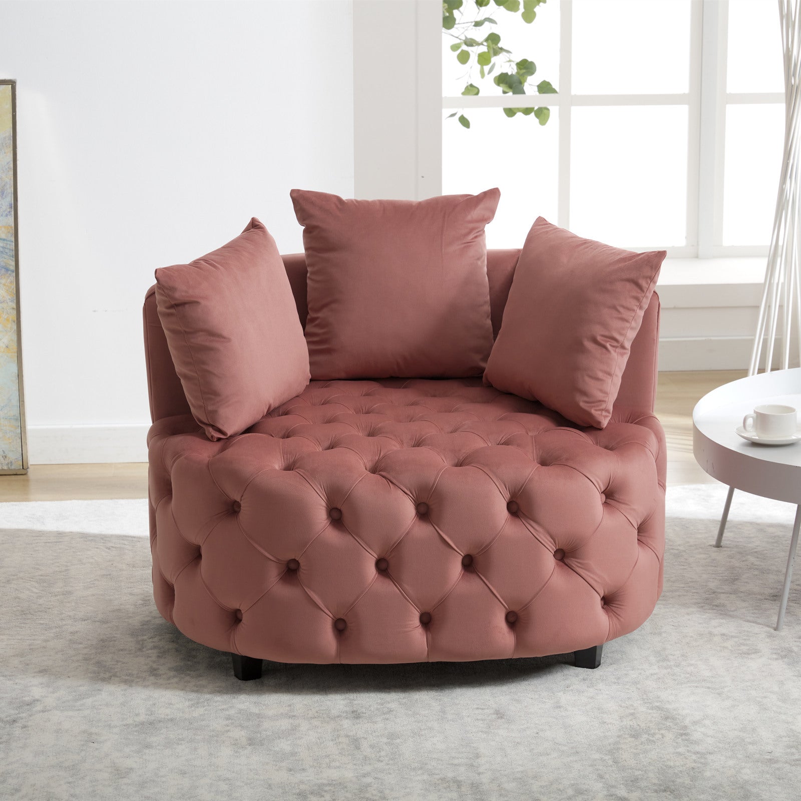 Fayola Velvet Akili Accent Chair, Pink