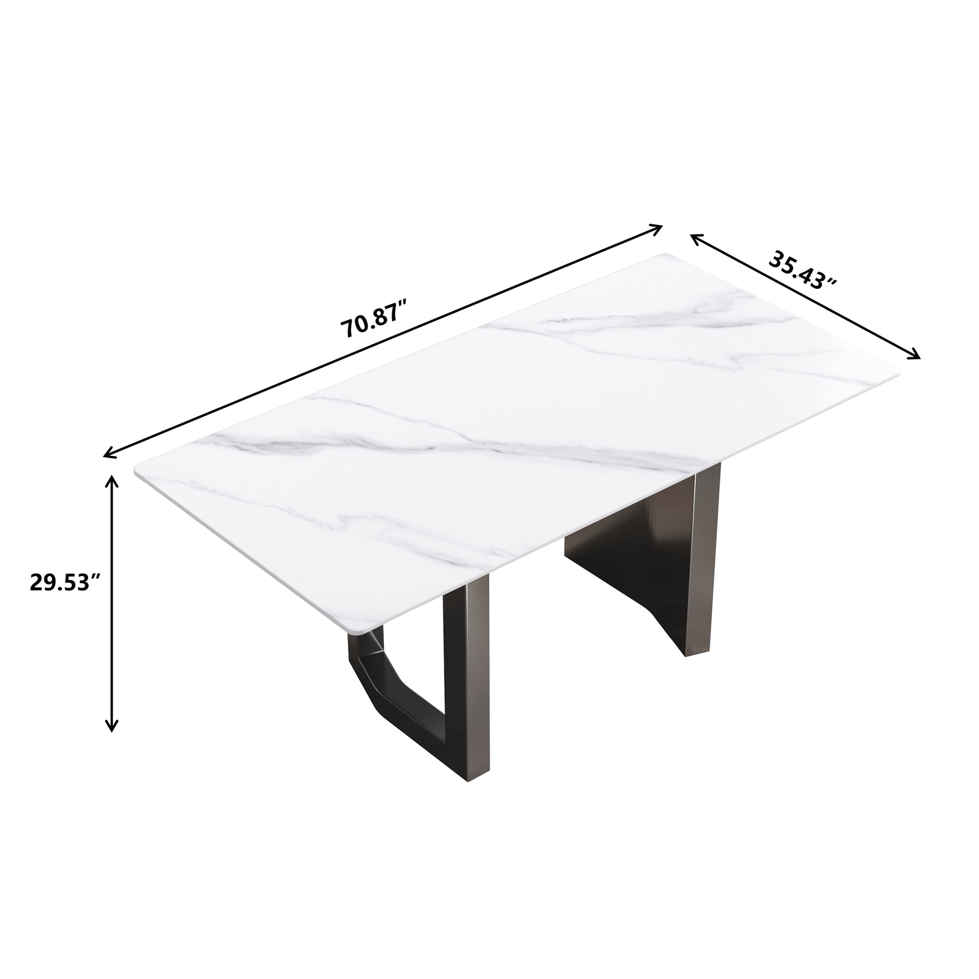 Elara Modern 70.8" Sintered Stone Dining Table, White & Black