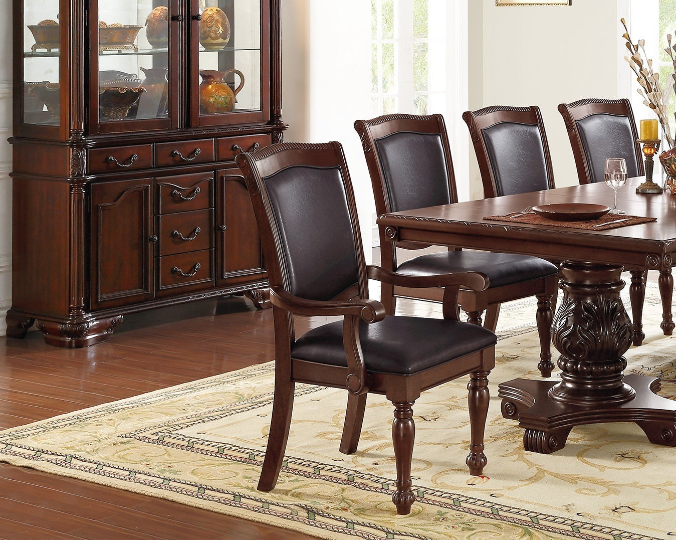 Majestic Traditional Solid Wood Dining Arm Chairs Set of 2 , Brown