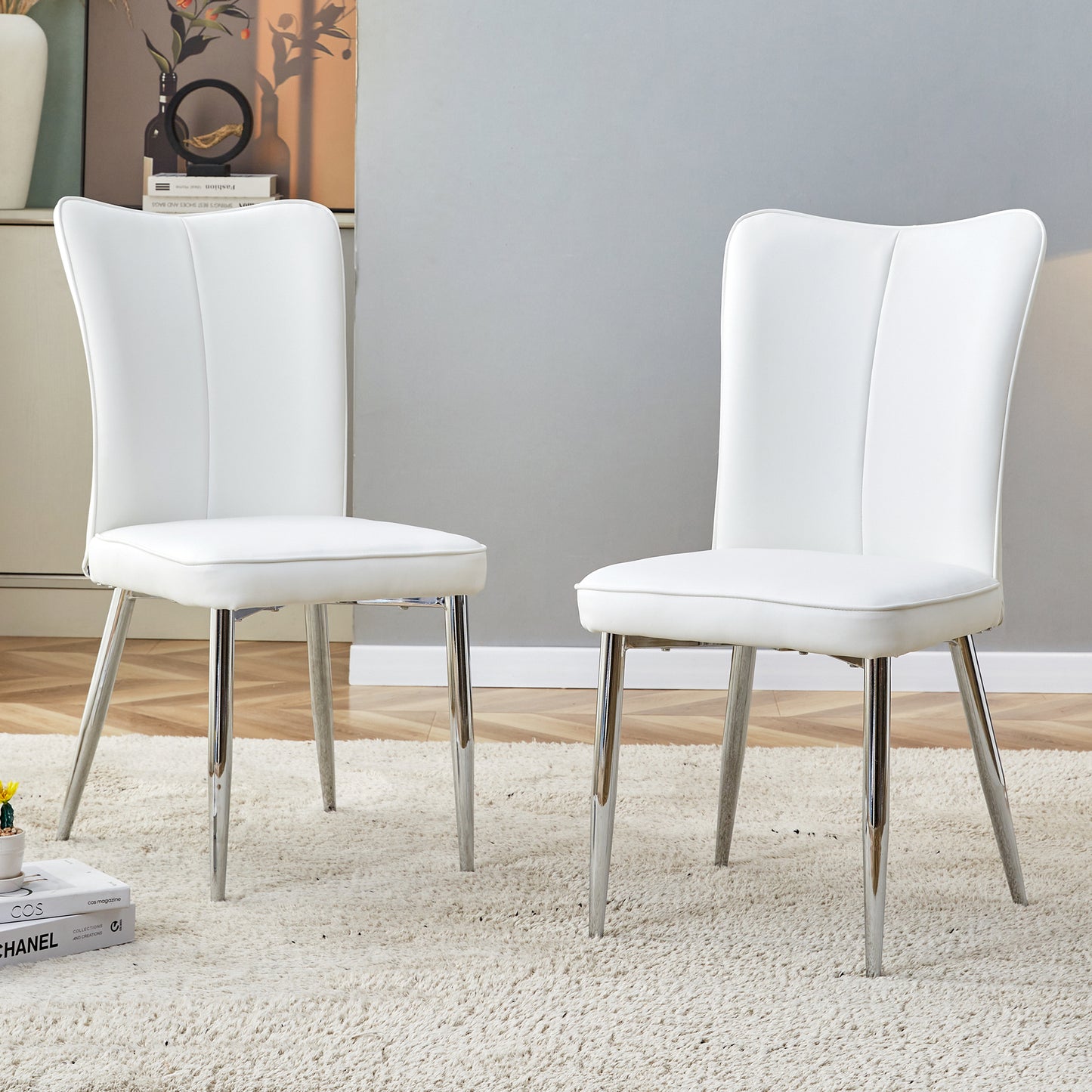 Ashley Modern Minimalist PU Leather Side Chairs Set of 2 , White