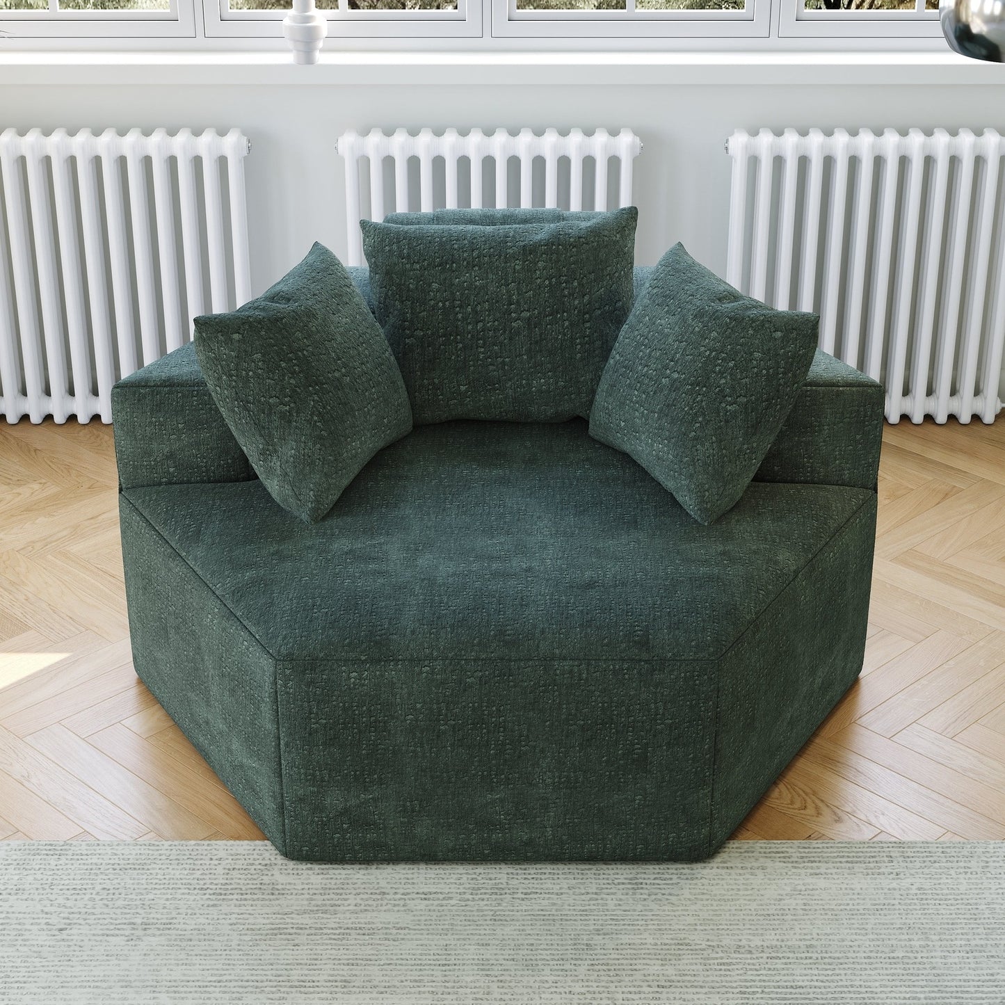 Versatile Comfort: 54'' Chenille Sponge Fluffy Green Modern Sleeper Chair