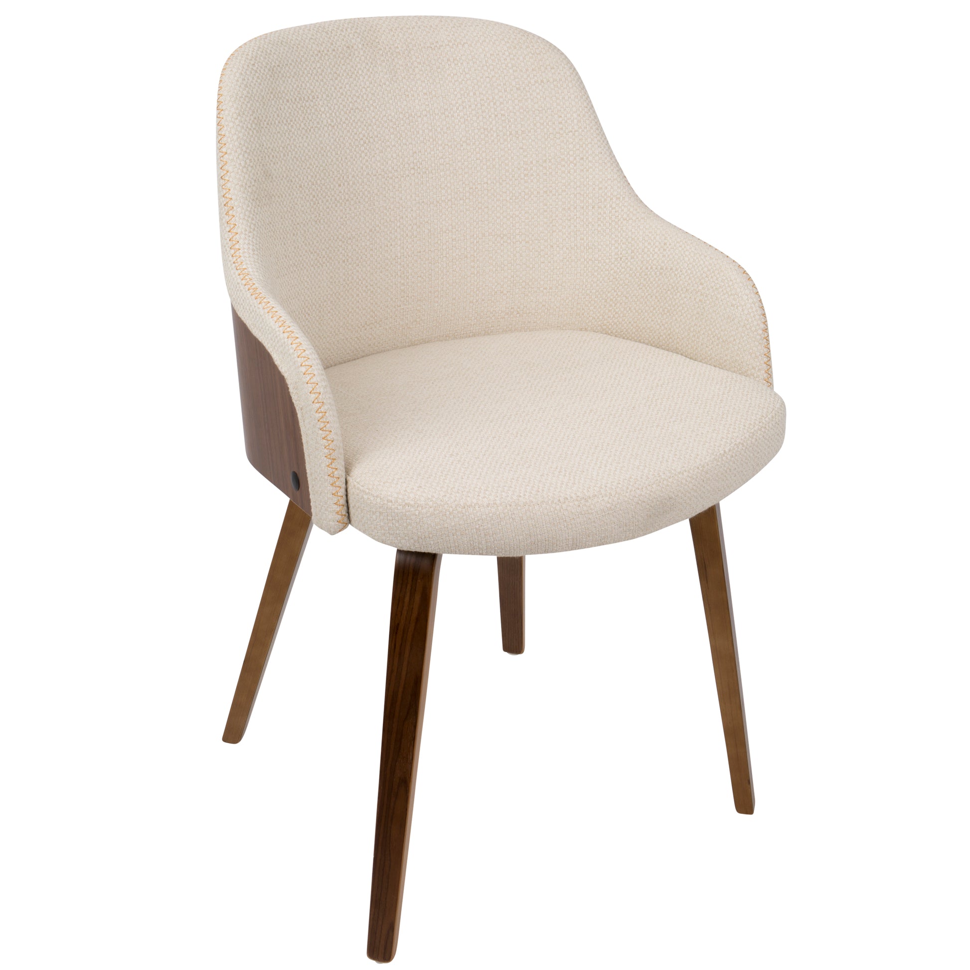 Bacci Mid-Century Modern Dining/Accent Chair in Walnut Wood and Cream Fabric by LumiSource - Set of 2