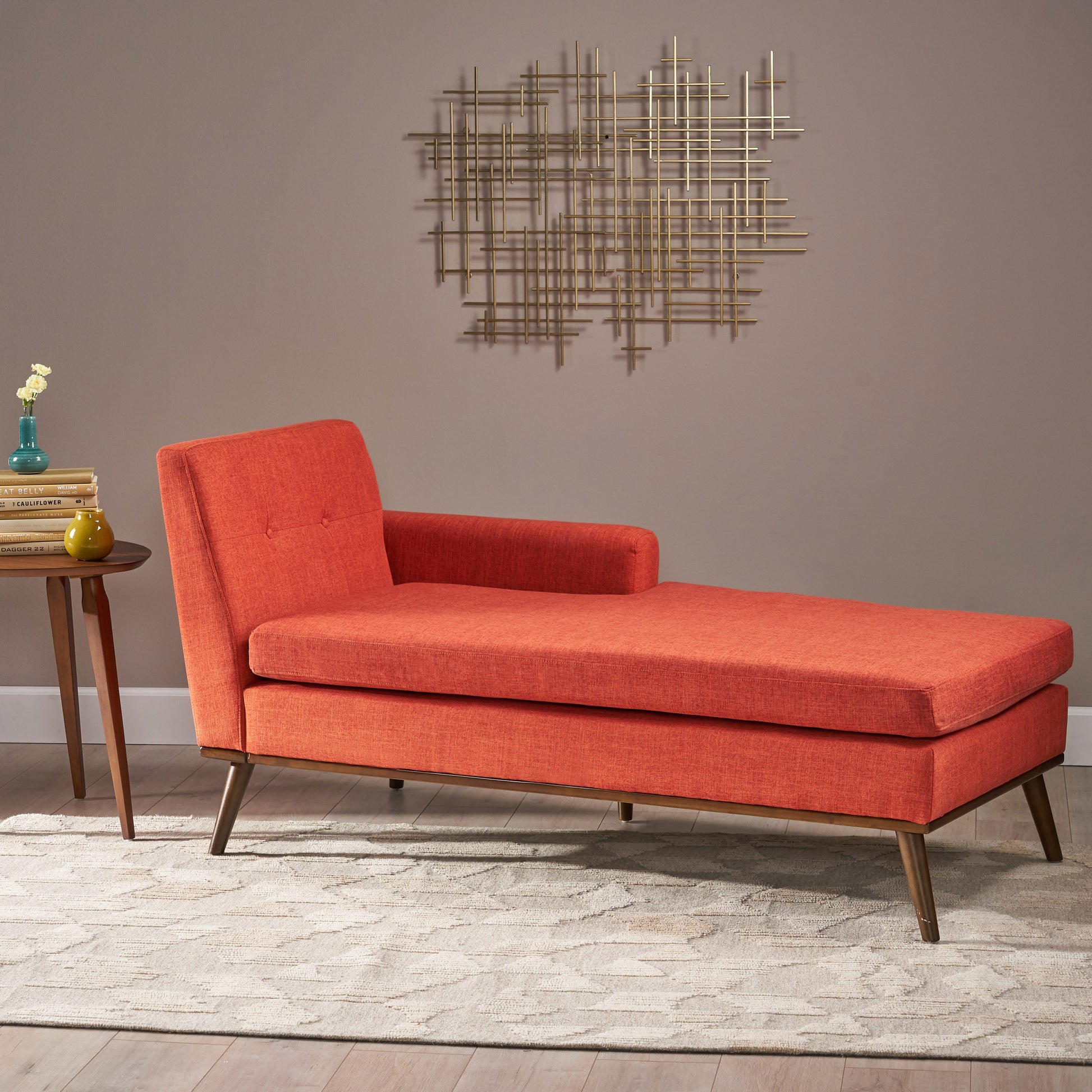 Bellamy Mid-Century Modern Chaise Lounge with Peg Legs, Orange