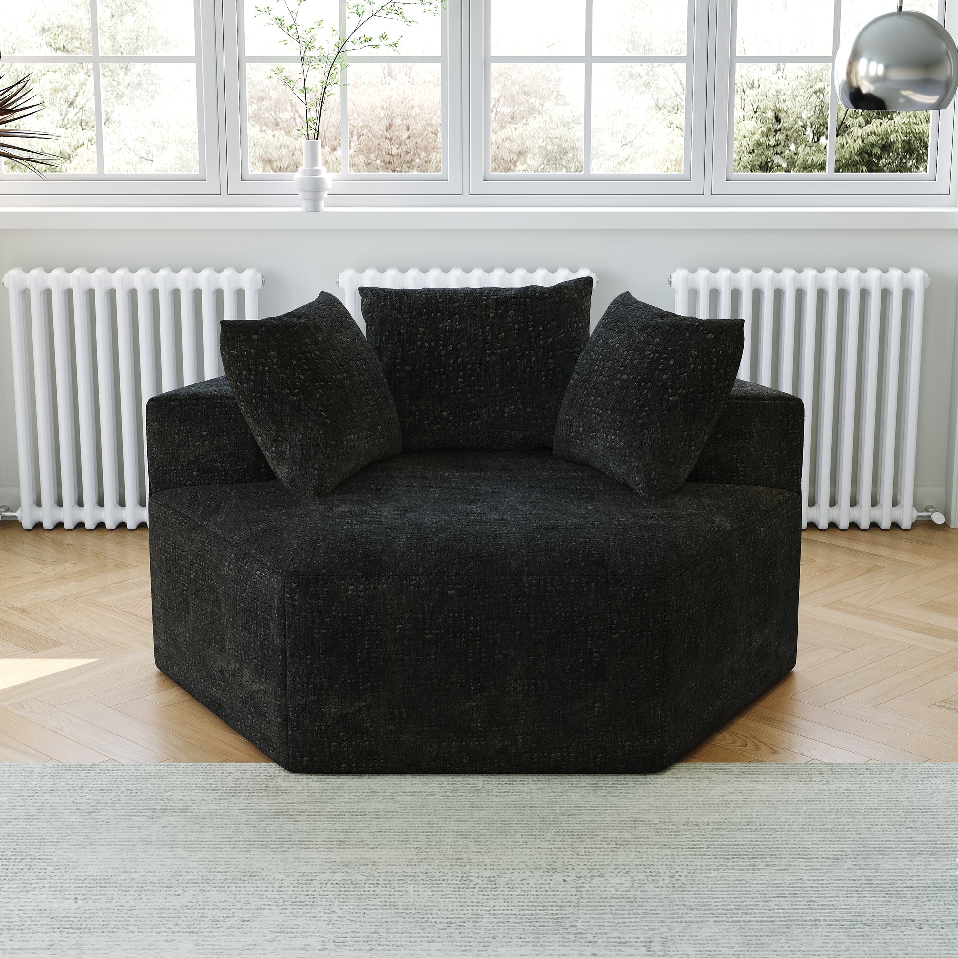 Versatile Comfort: 54'' Chenille Sponge Fluffy Black Modern Sleeper Chair