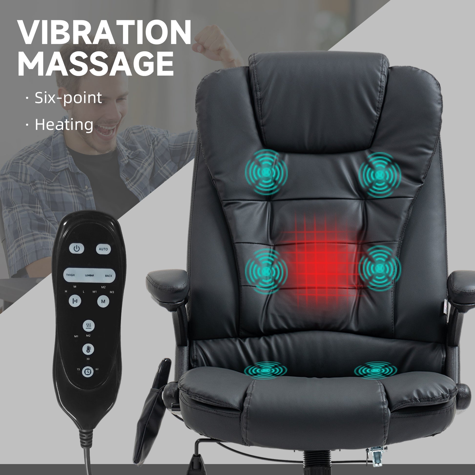 Marcus High-Back Vibration Massage Chair, Heating Office Chair, Black