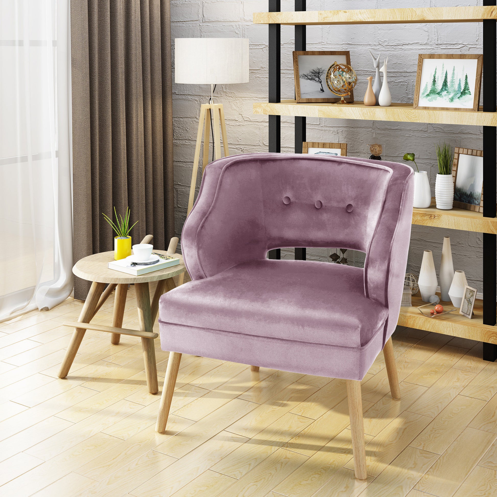 Wren Mid-Century Lavender Purple Velvet Tufted Accent Chair