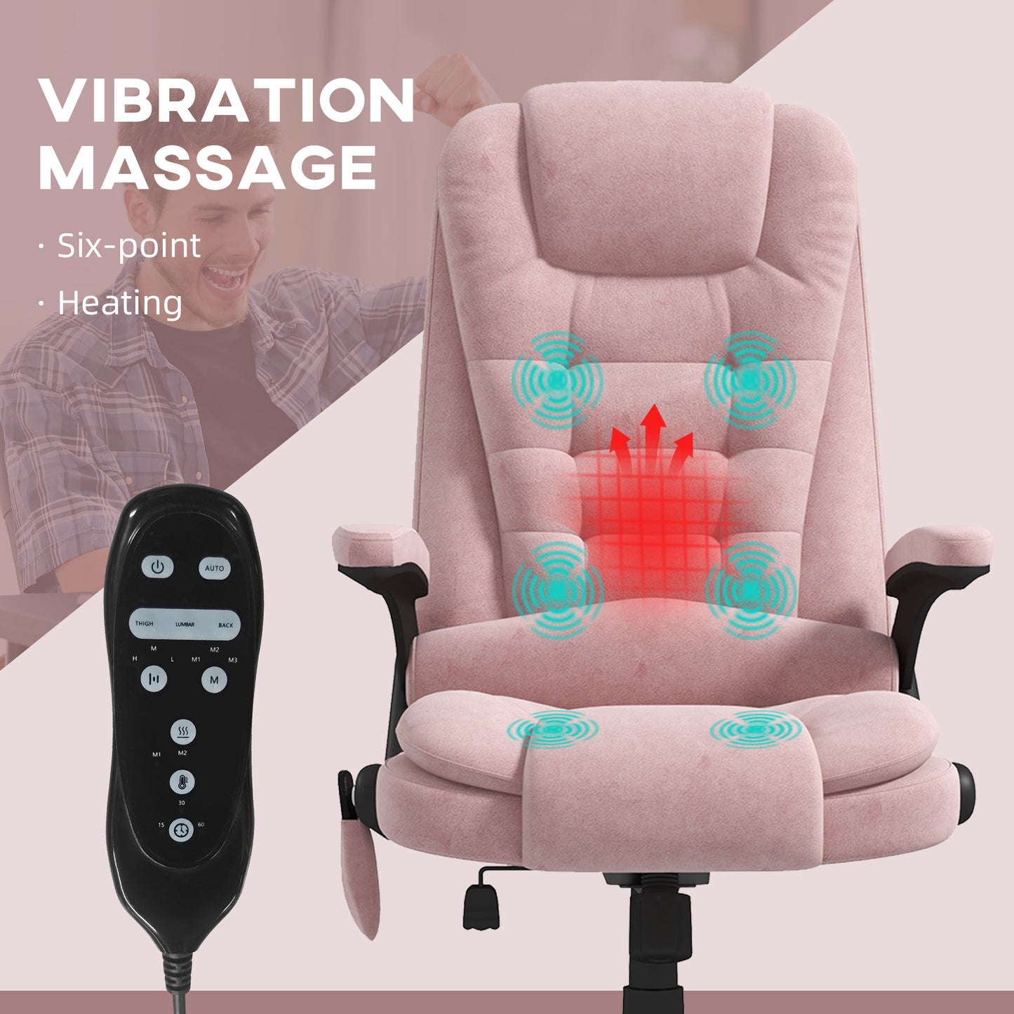 Faedra 6 Point Vibrating Massage Office Chair with Heat, Pink