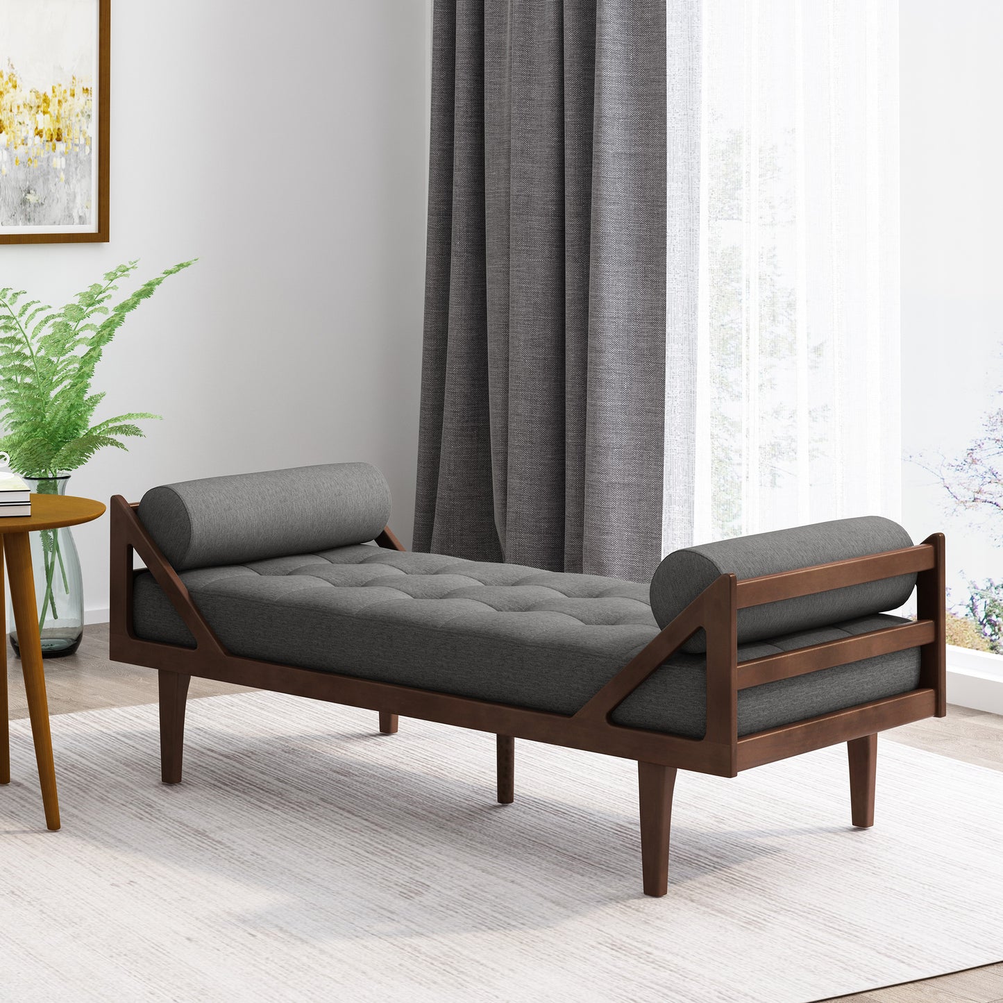 Alara Mid-Century Modern Chaise Lounge, Gray & Brown