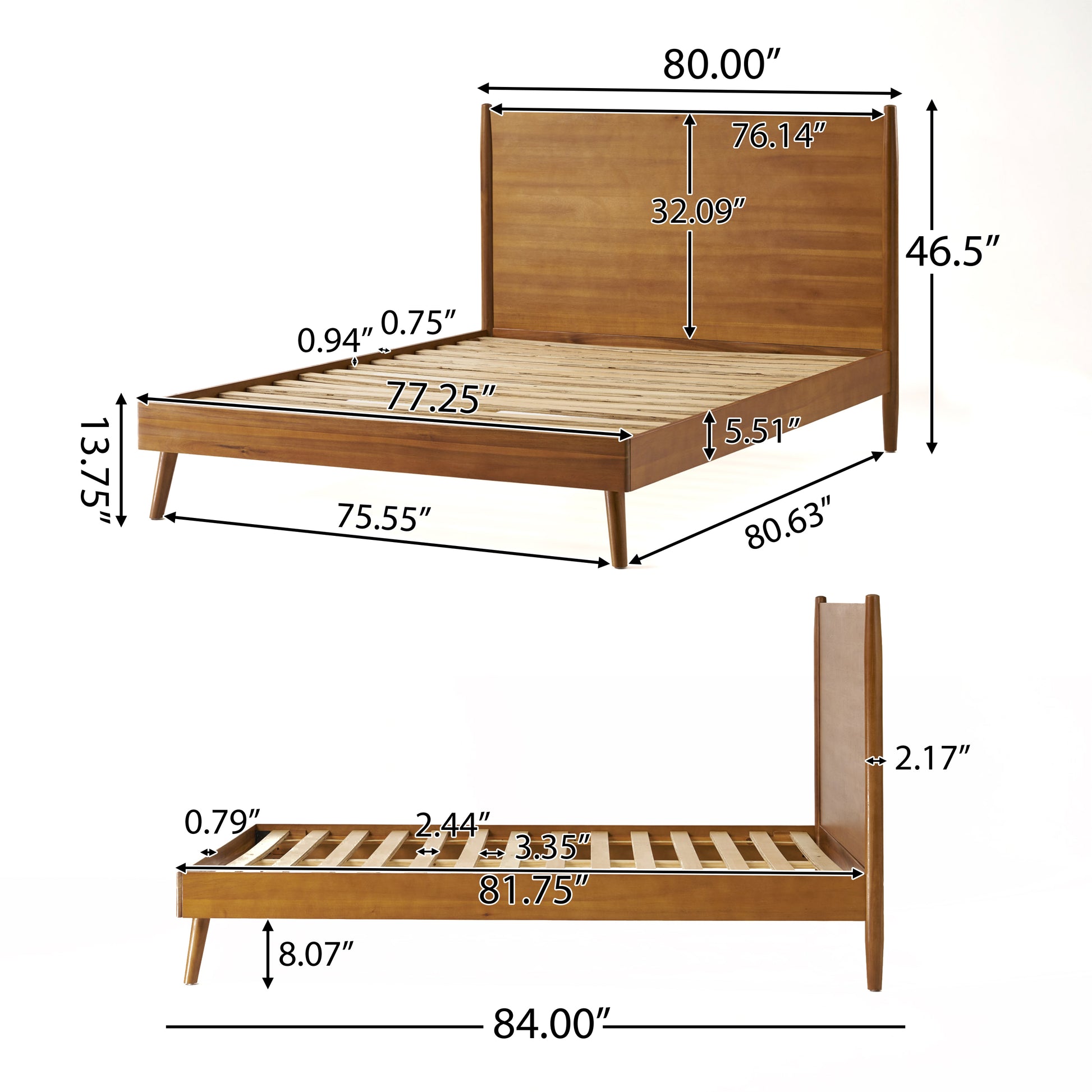 Calliope Mid-Century Modern Solid Wood Platform Bed, Natural