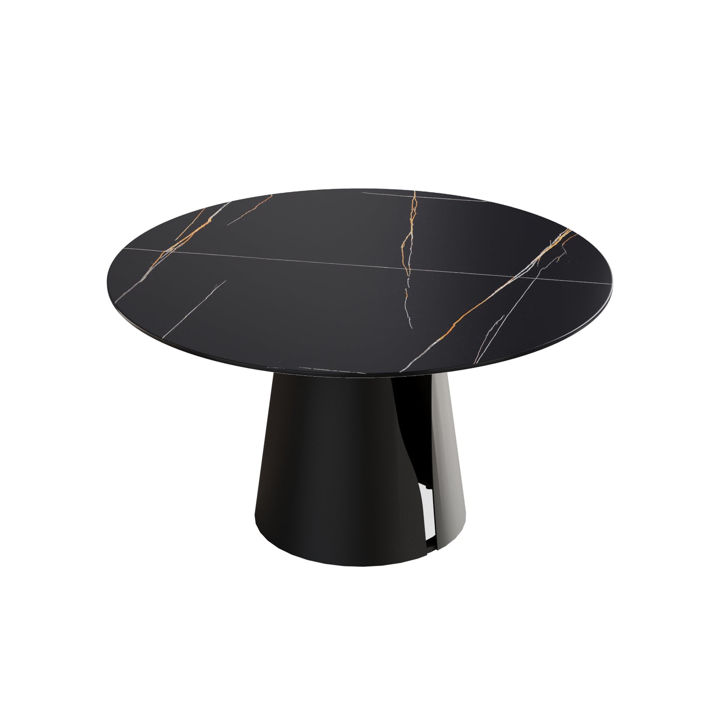 Eira Modern 53" Round Sintered Stone Dining Table, Black