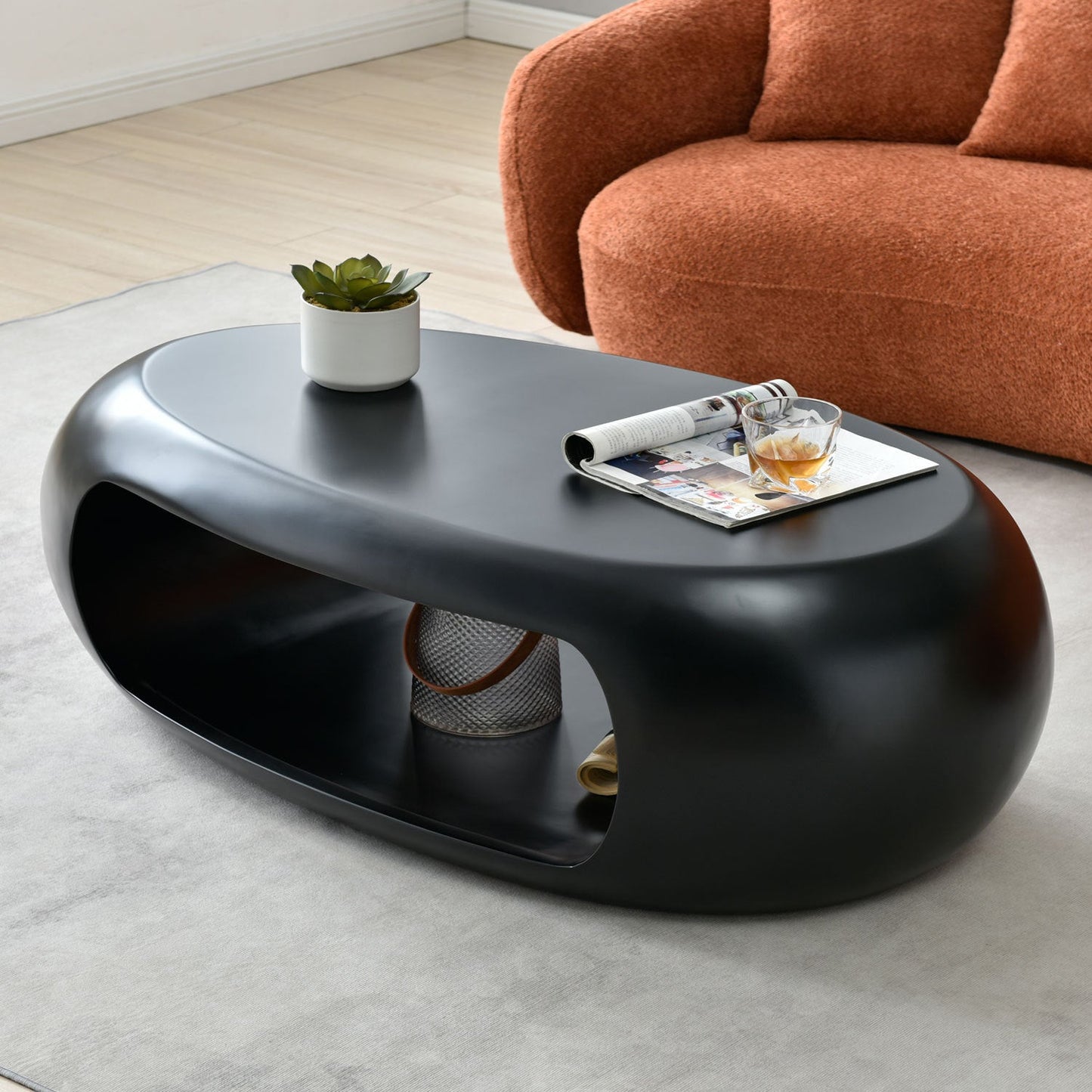 Zinnia 48" Modern Oval Coffee Table, Black