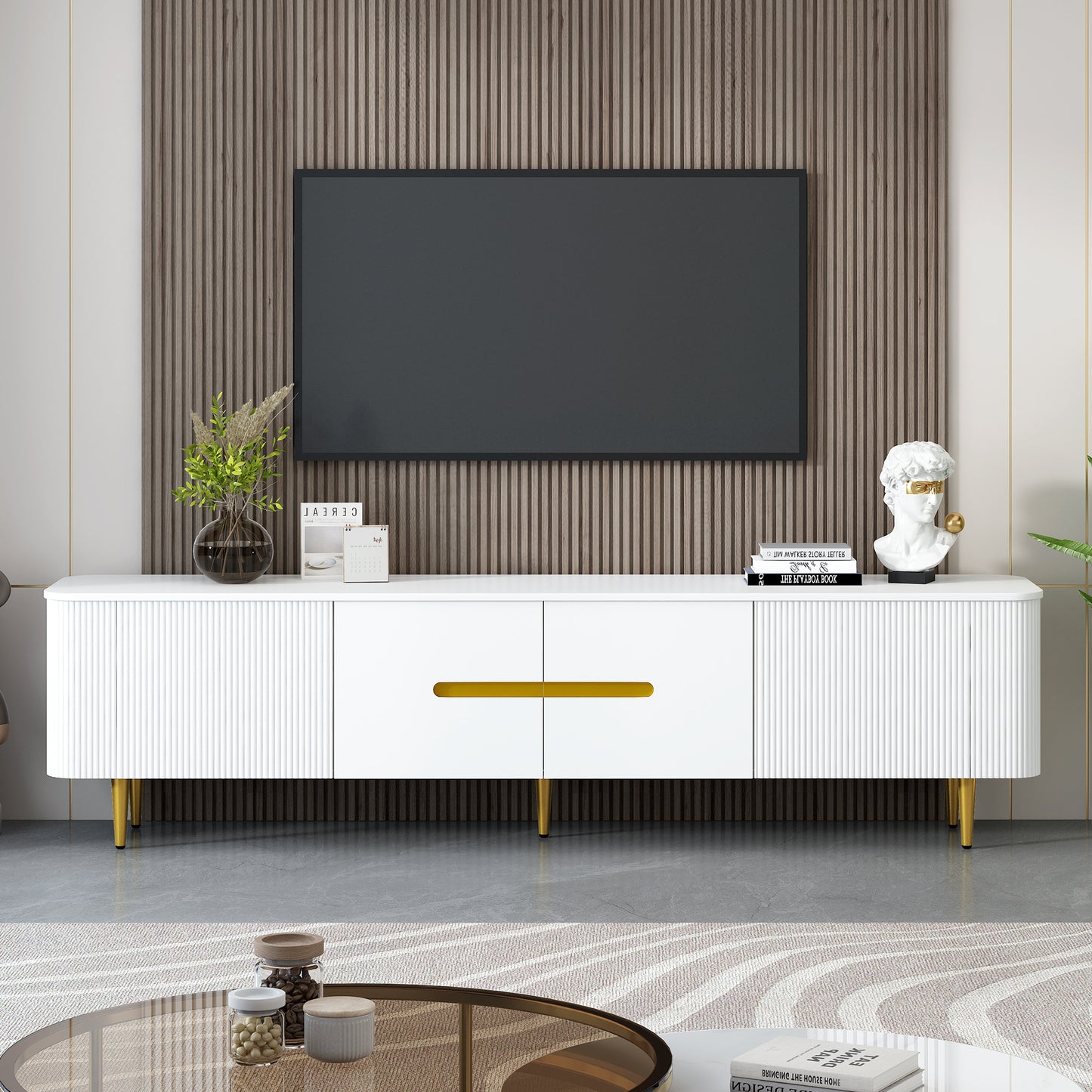 Bramwell 78' Modern Minimalist TV Console, White