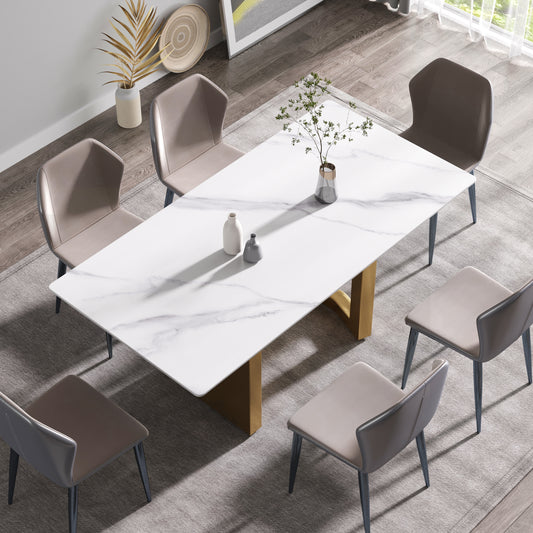 Elara Modern 70.8" Sintered Stone Dining Table, White & Gold