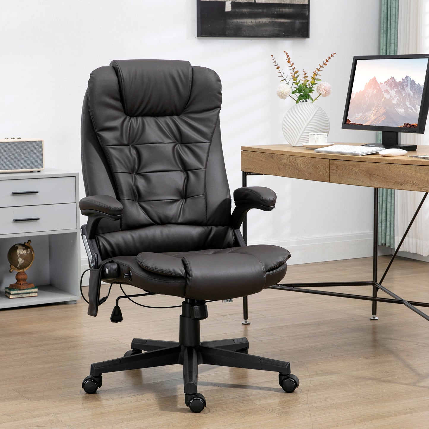 Parisa High Back PU Leather Executive Office Chair with Head & Massage, Black