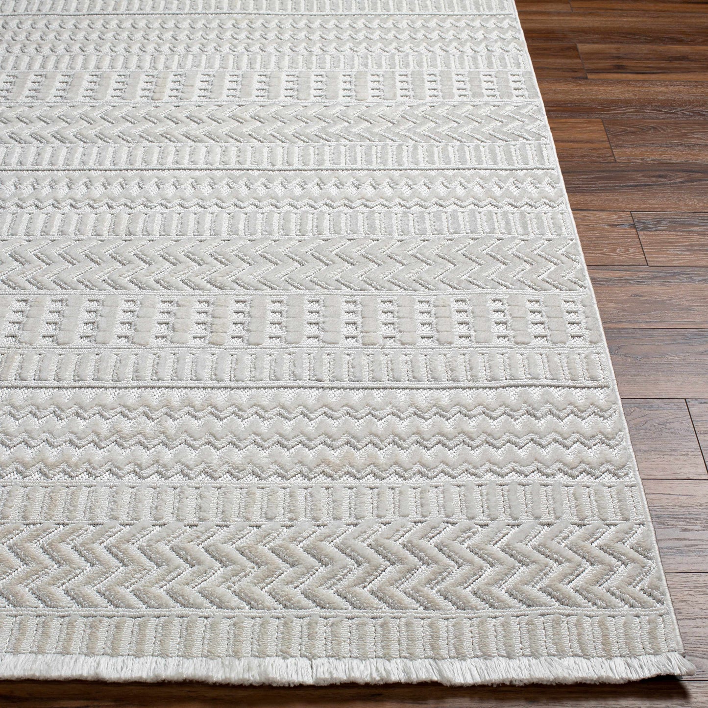 Cira Textured Fringed White Rug - Limited Edition