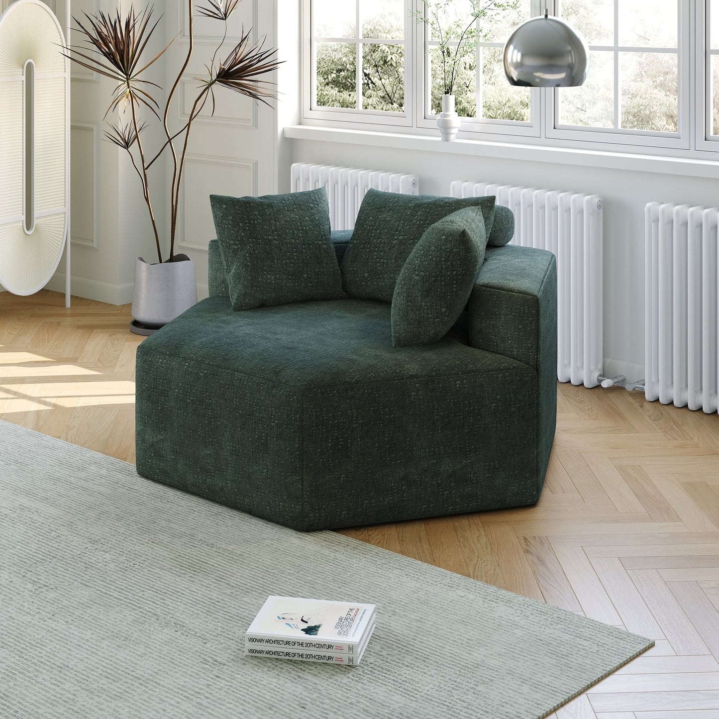 Versatile Comfort: 54'' Chenille Sponge Fluffy Green Modern Sleeper Chair