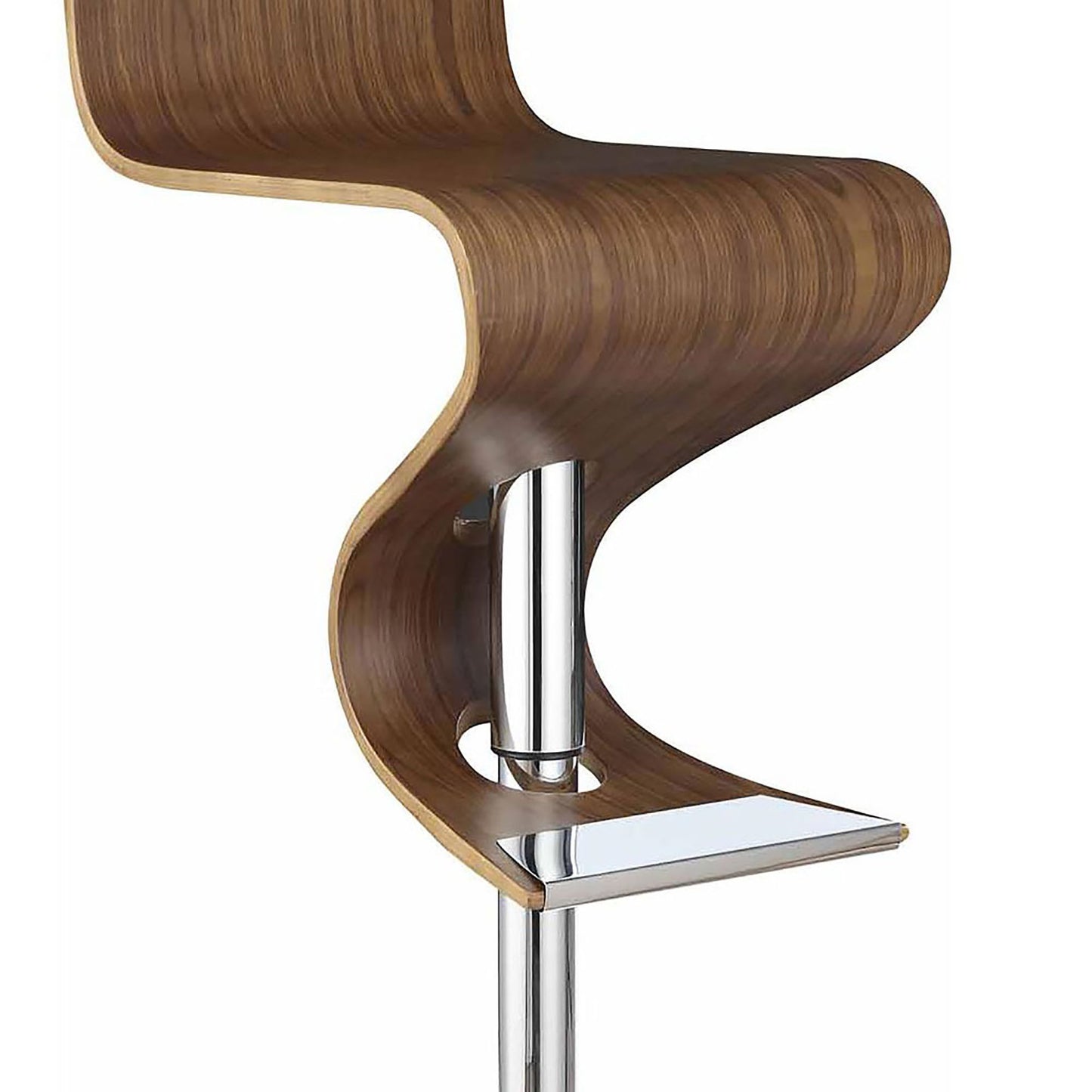 Odessa Walnut and Chrome S-Shaped Adjustable Bar Stool Set of 1