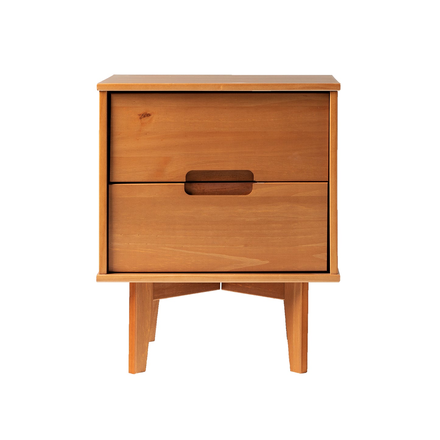 Constance Mid-Century Modern 2-Drawer Solid Wood Nightstand, Caramel