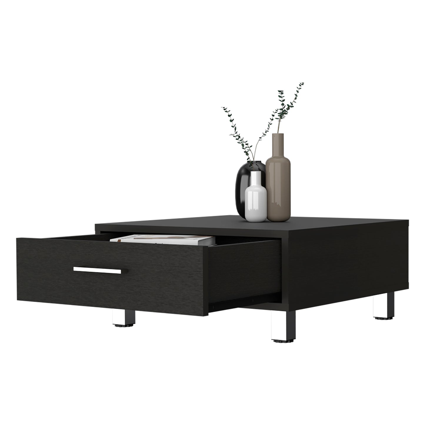 Black Wengue 1-Drawer Rectangle Coffee Table