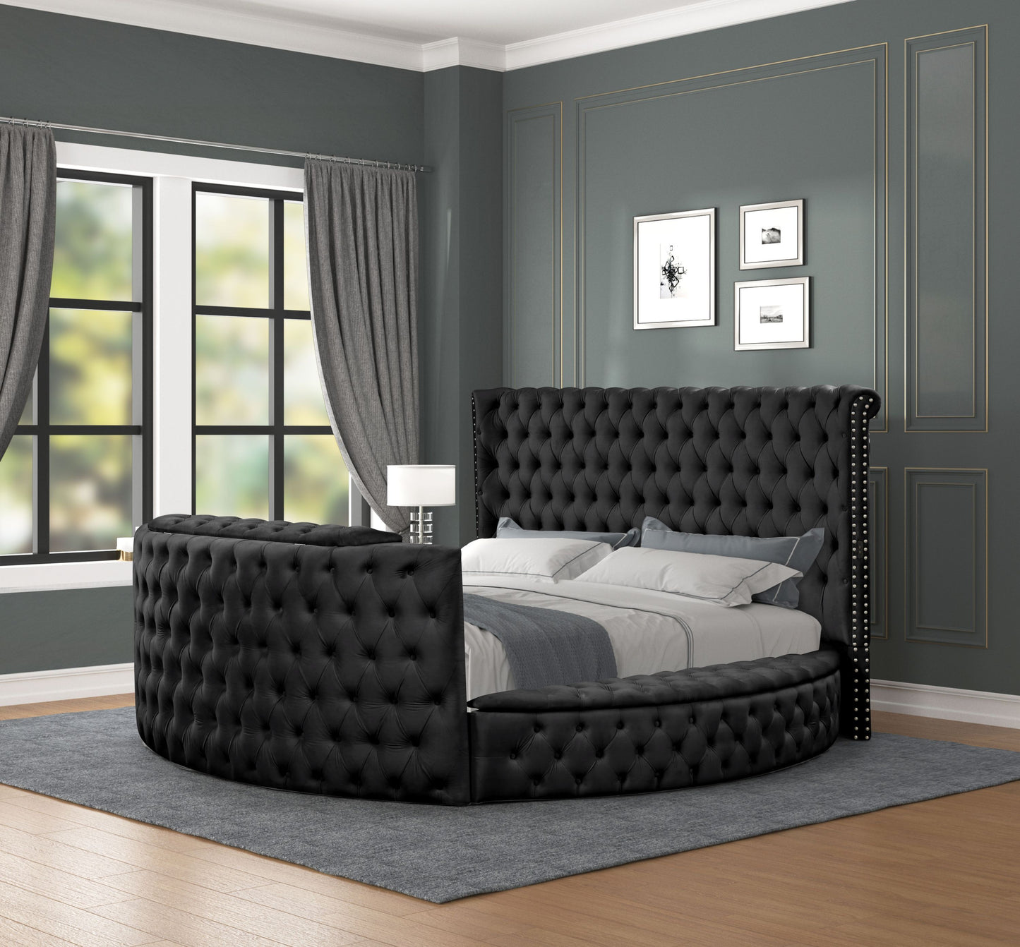 Maya Modern Style Crystal Tufted King Bed Made with wood in Black