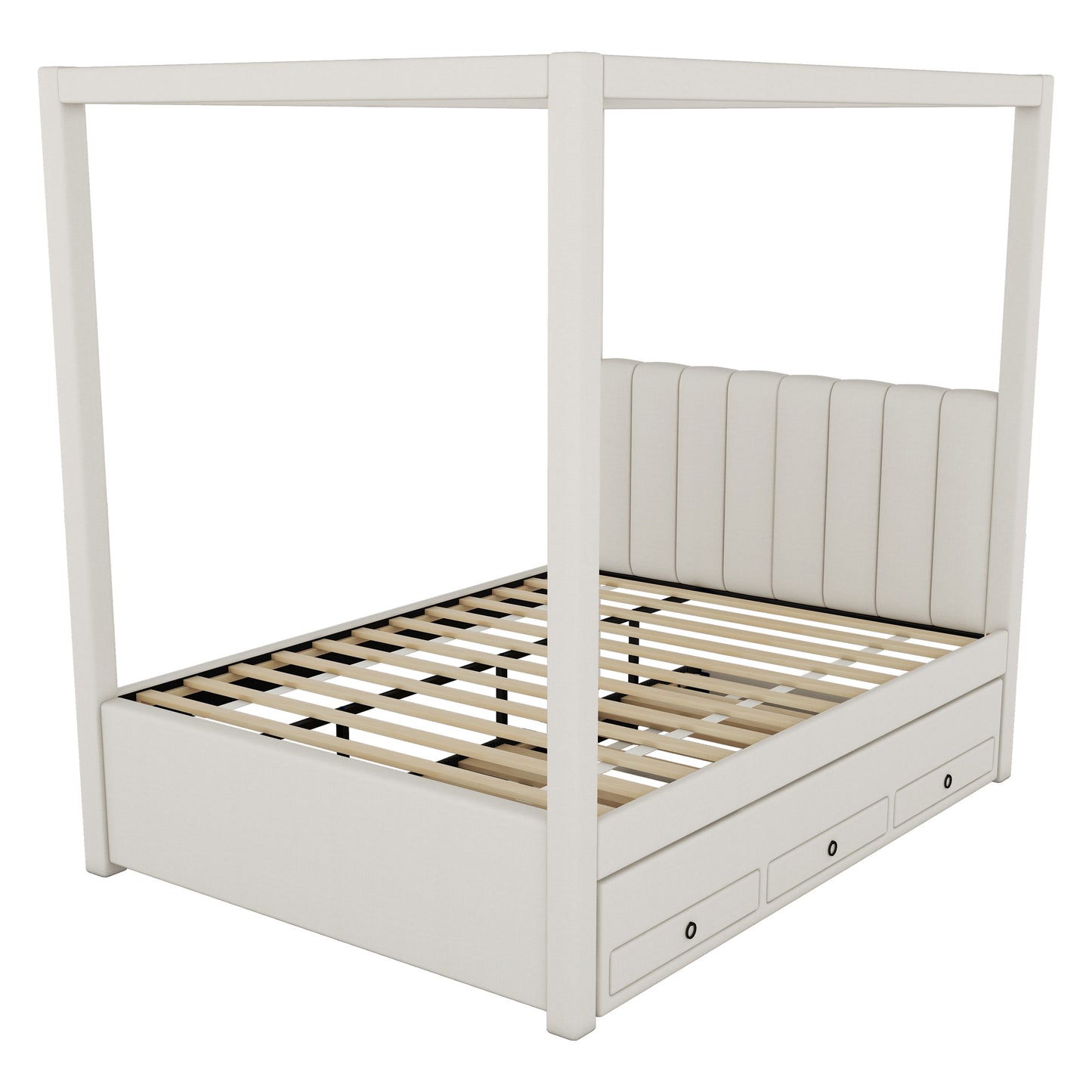 Nami Canopy Platform Bed with Trundle and Three Storage Drawers, Beige