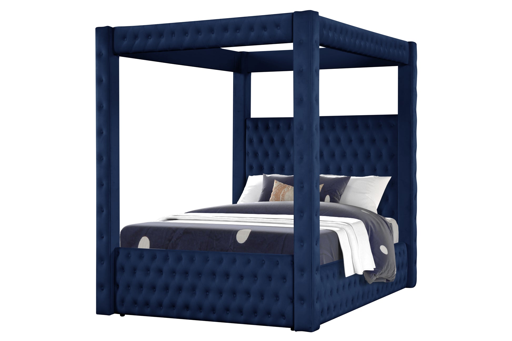 Nora Modern Luxury Velvet Canopy Bed, Blue