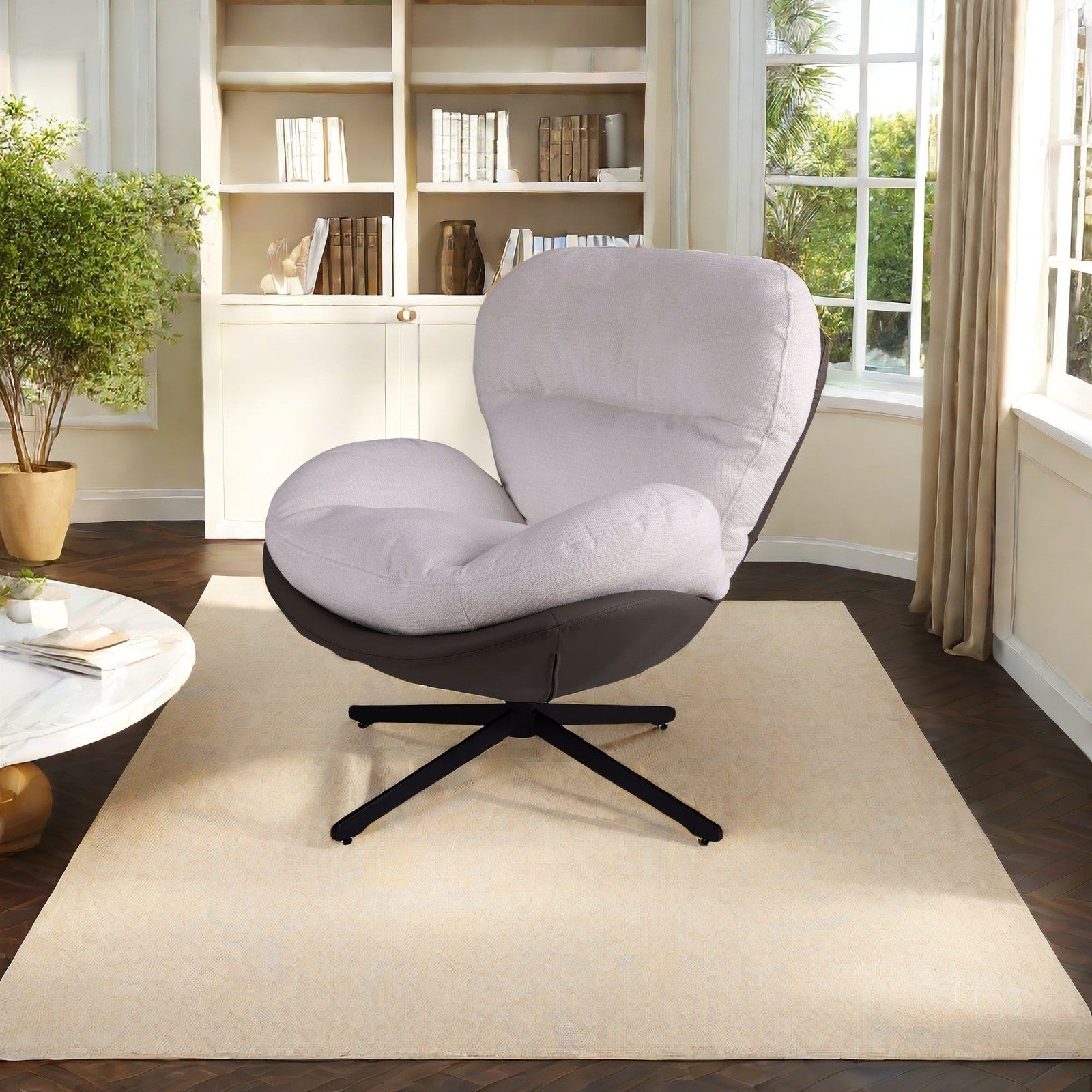 Braxton 360° Swivel Office Chair, White & Brown