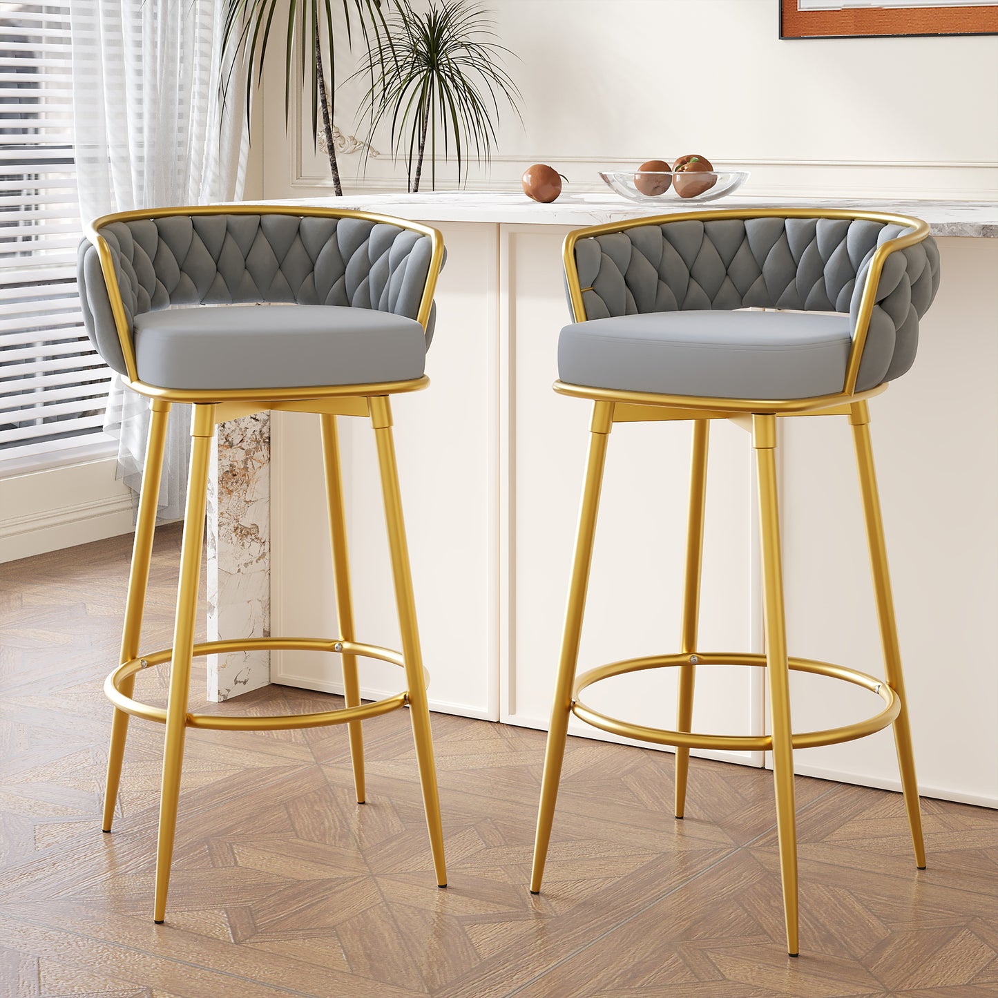 Azariah 31.5' Velvet Swivel Bar Stools Set of 2 Gray