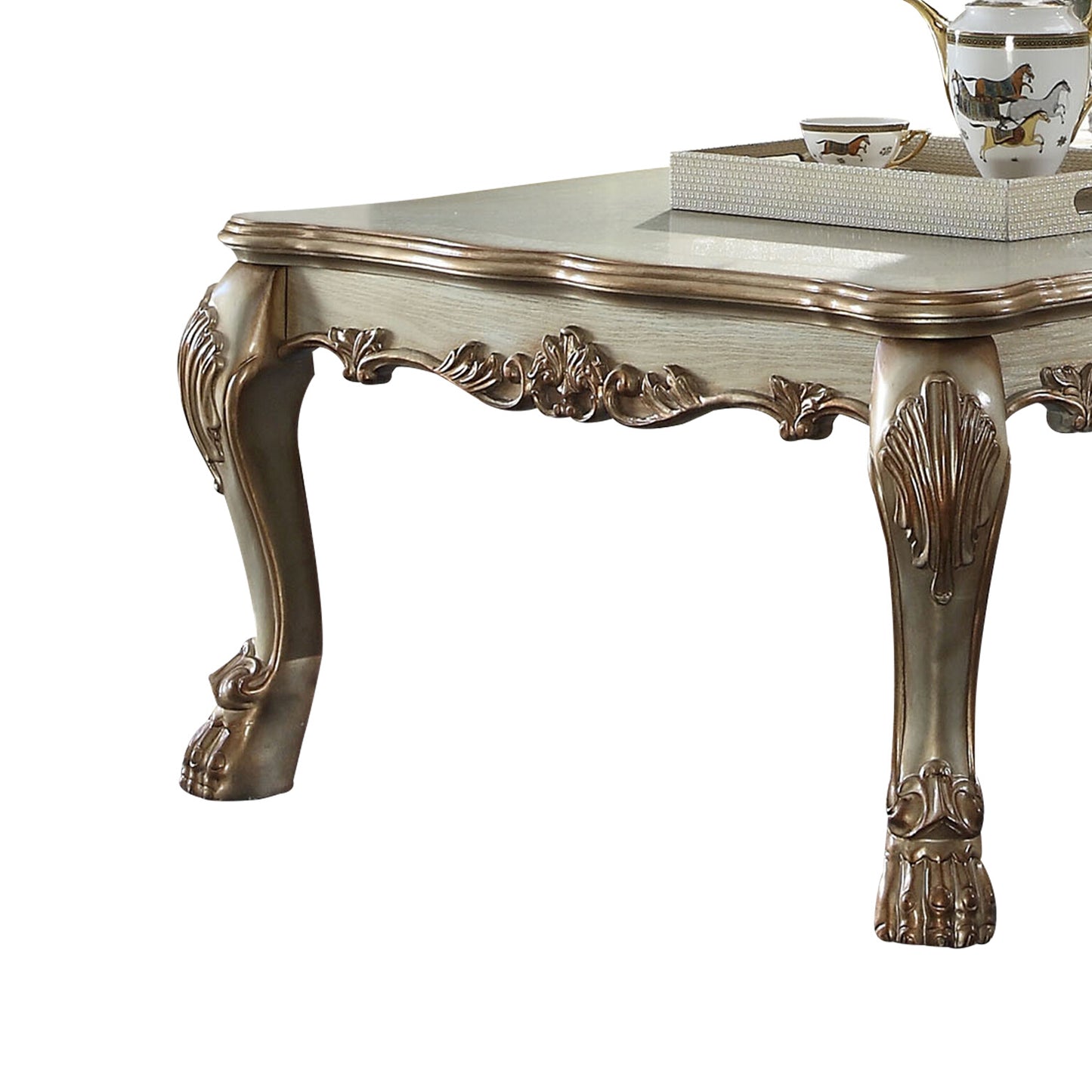 Gold Patina and Bone Coffee Table with Claw Leg