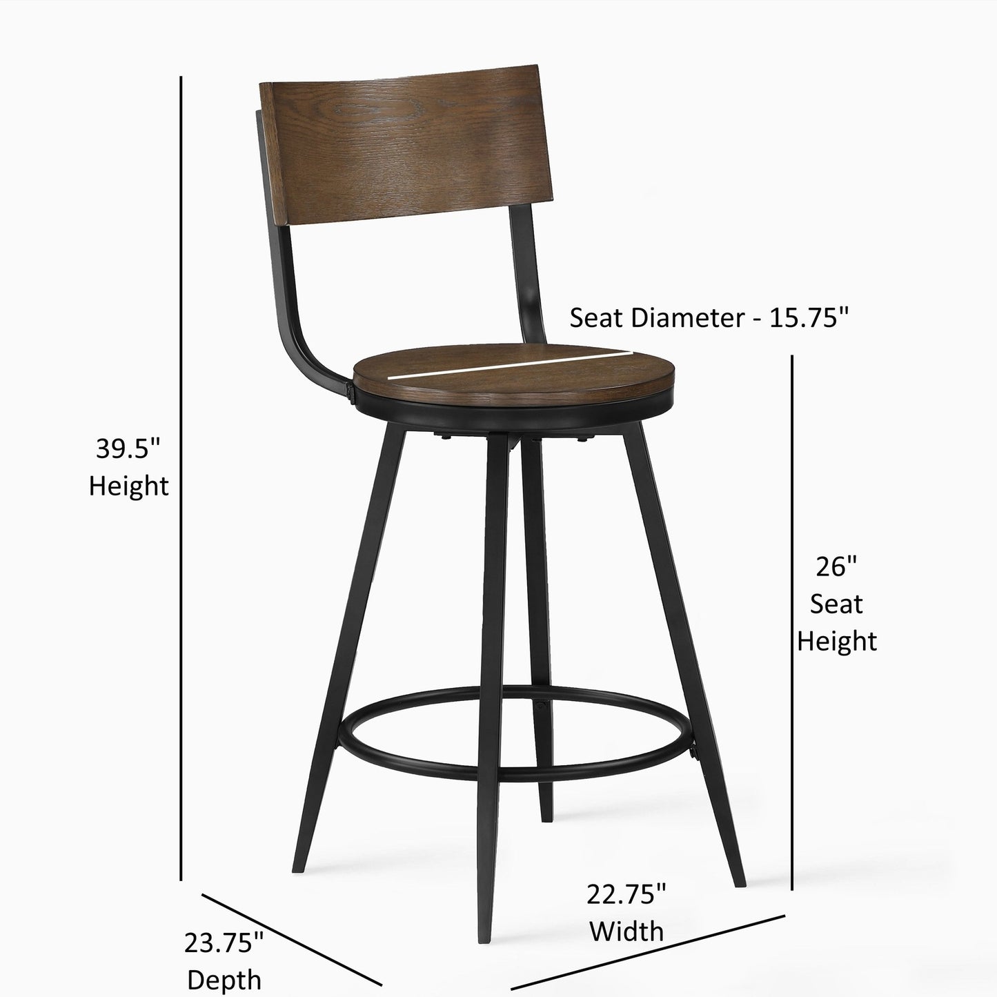 Devon Brown Wood and Metal Swivel Stool