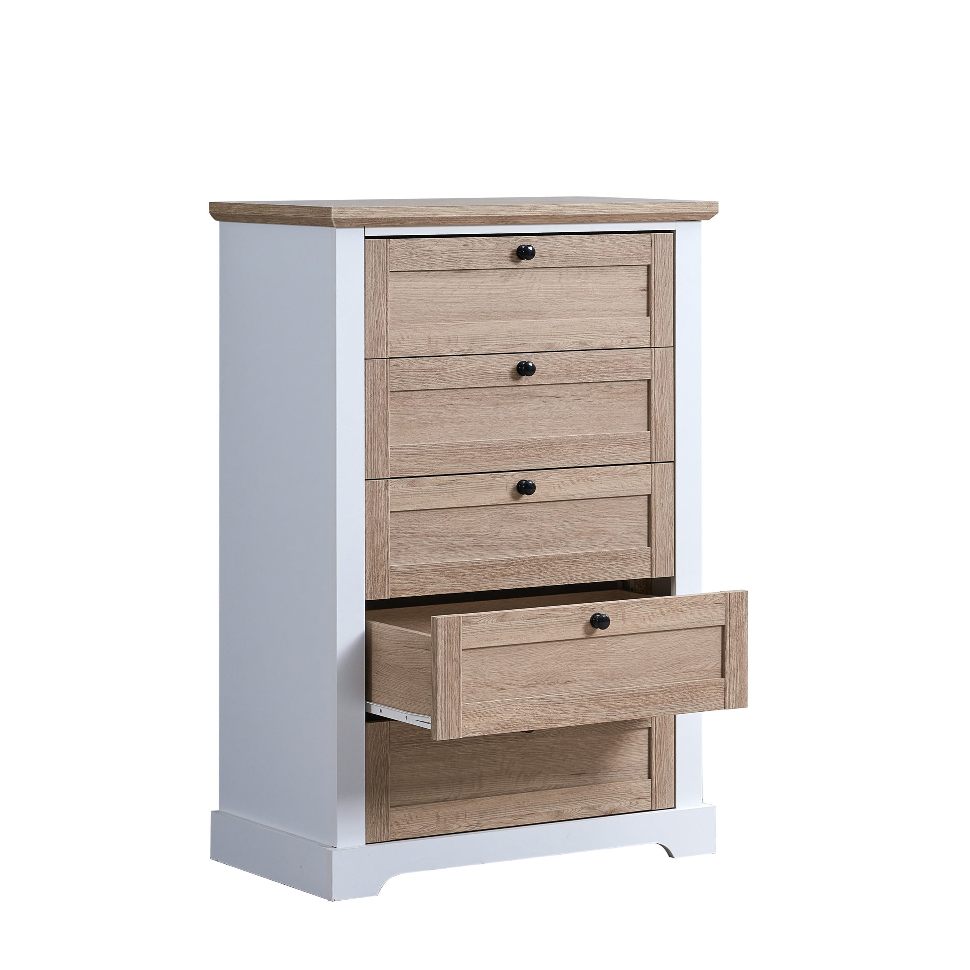 Kinsley Modern 5-Drawer Chest, White & Natural