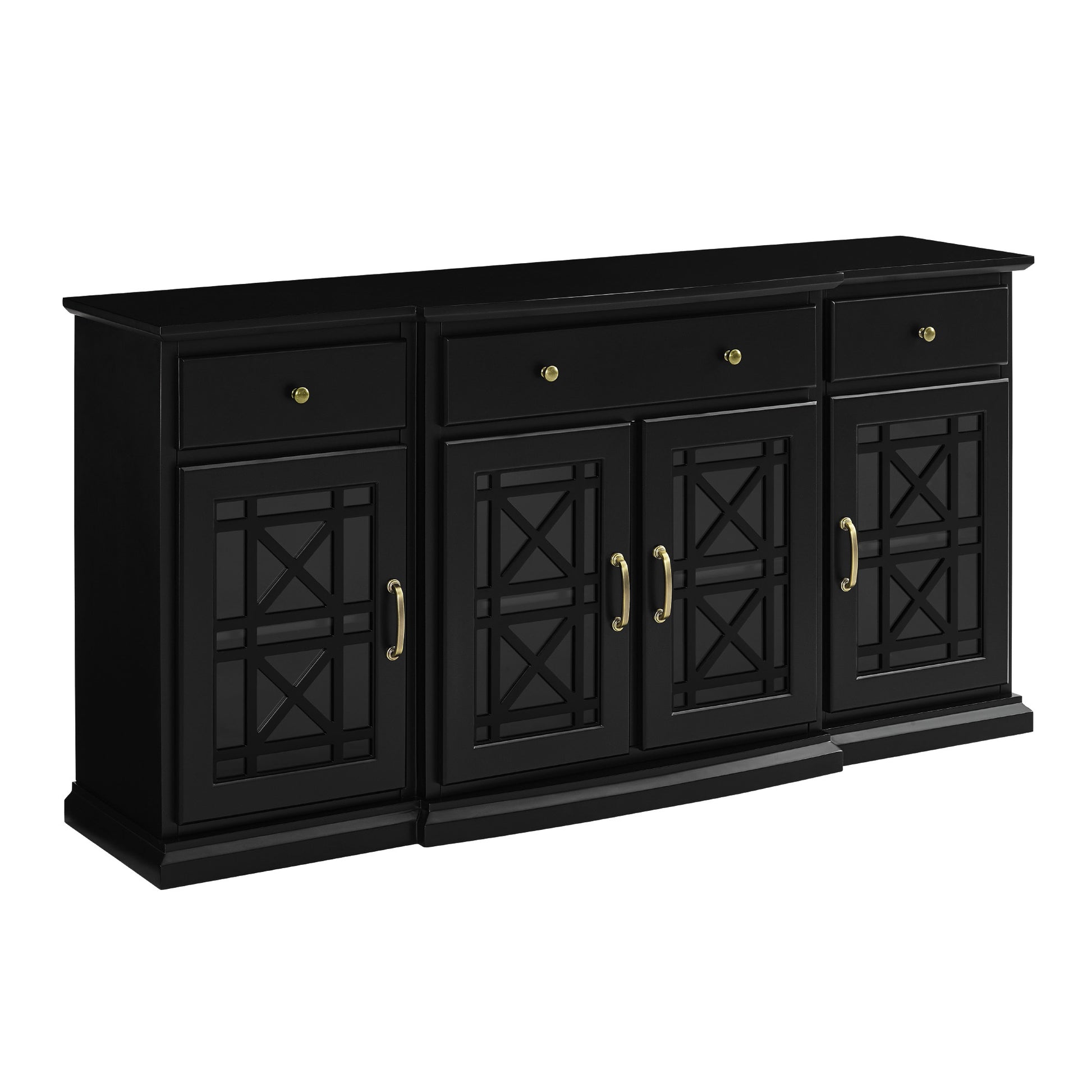 Faye Classic Fretwork Detailed Glass-Door Sideboard - Black