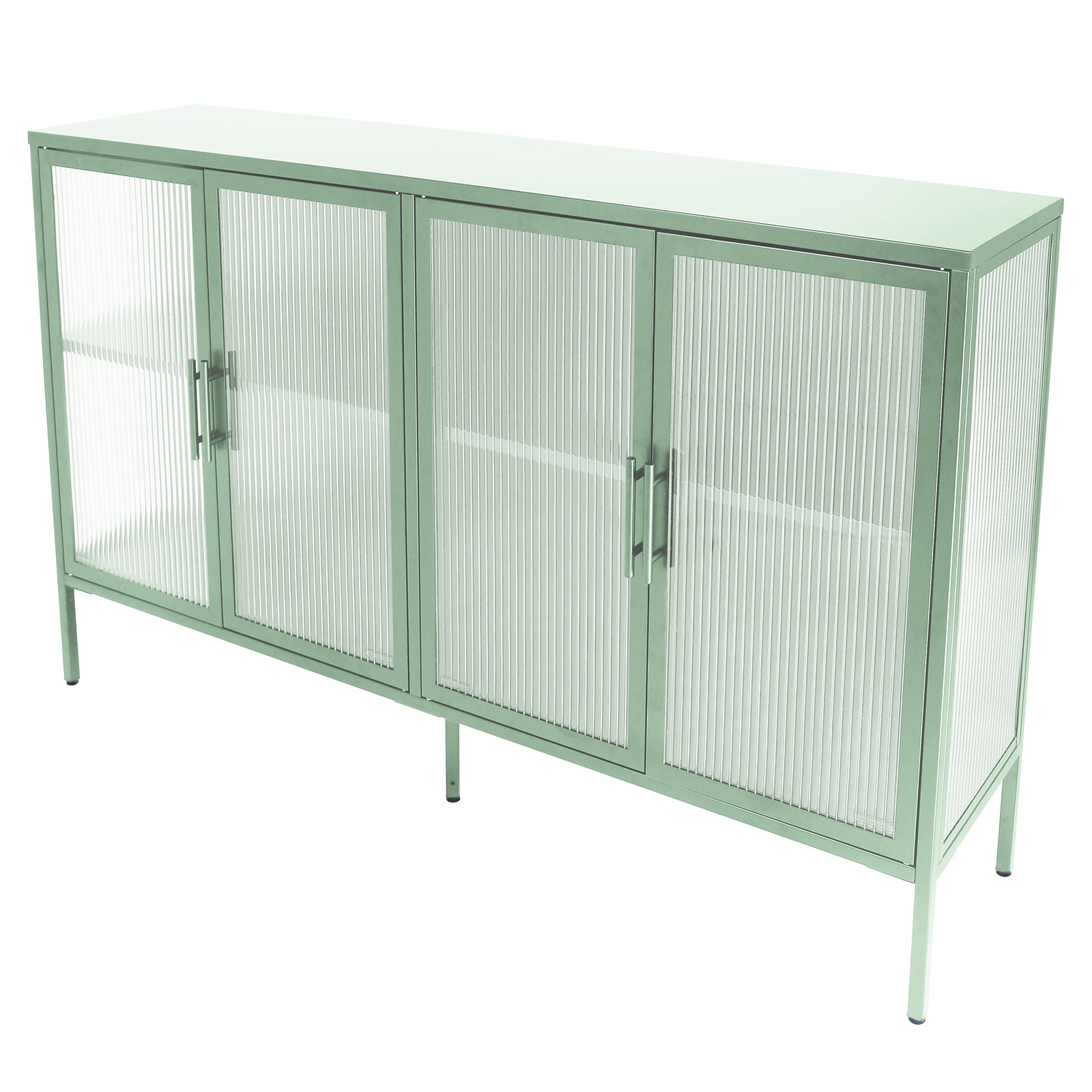 Zane 4-Door Metal Accent Cabinet with Tempered Glass Doors, Light Green