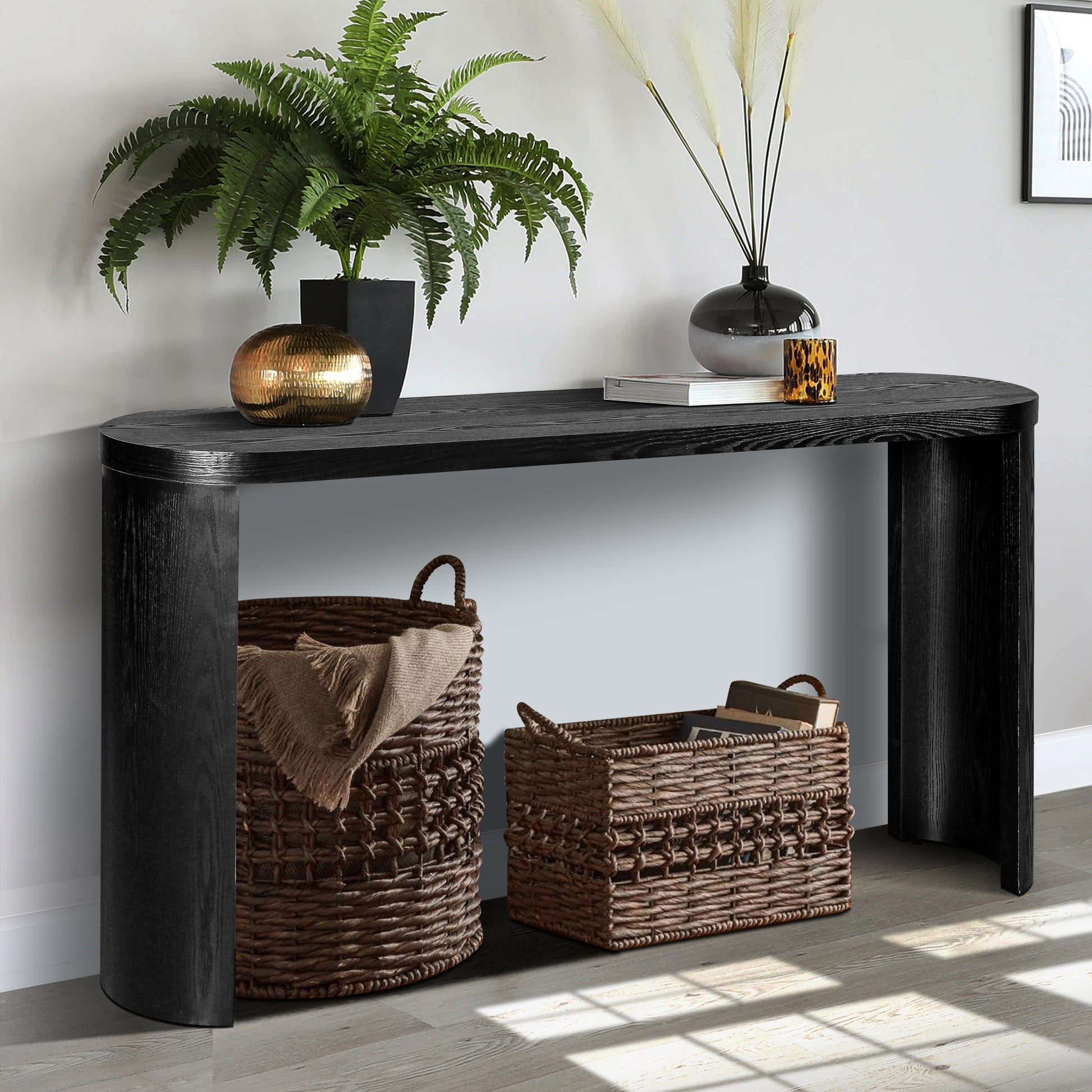 Delfina 60" Wooden Console Table with Curved Legs, Black