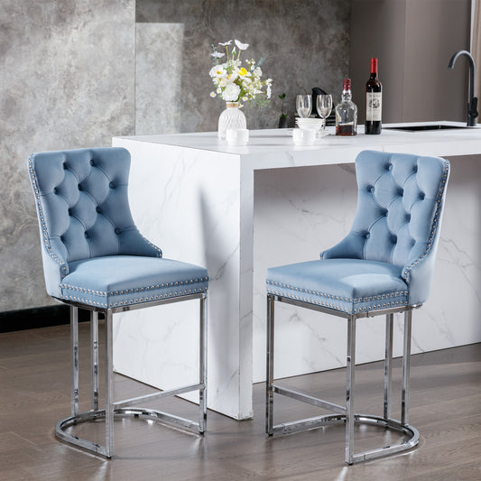 Sabine 26" Velvet Counter Height Bar Stools Set of 2 Light Blue