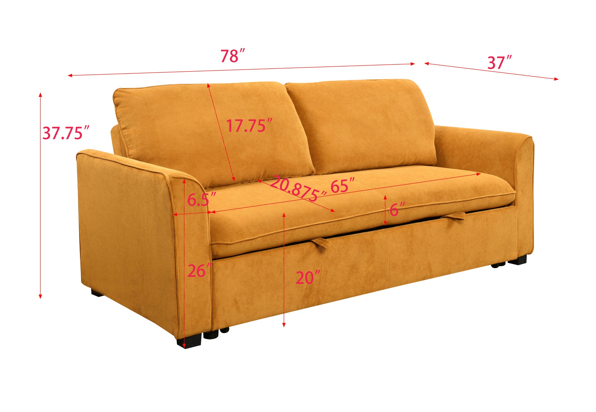 Saffron Modern 78" 3 in 1 Convertible Sofa Sleeper, Yellow